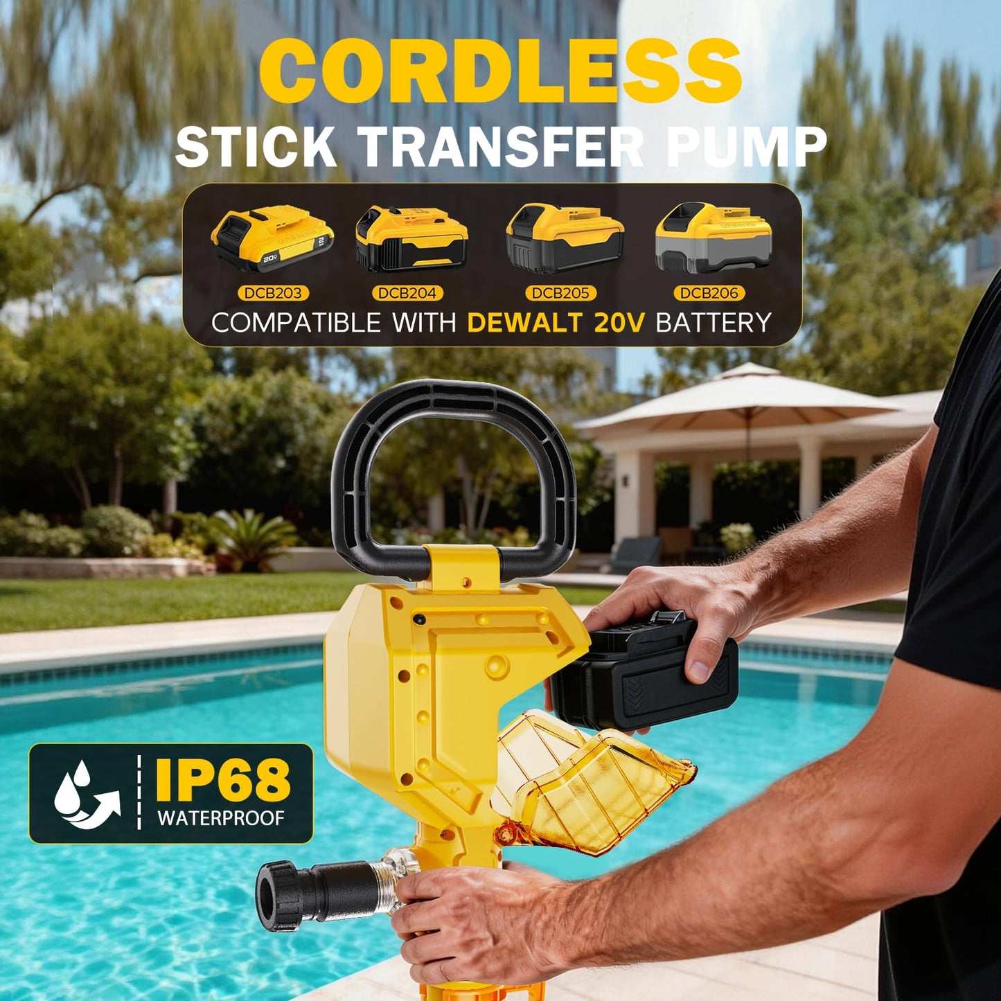 720GPH Cordless Stick Water Transfer Pump Compatible with Dewalt 20v Max Battery (Tool Only), 32FT Lift, Portable Sump Pump Submersible Utility Pump for Garden Basement Pond RV Pool Boat Well