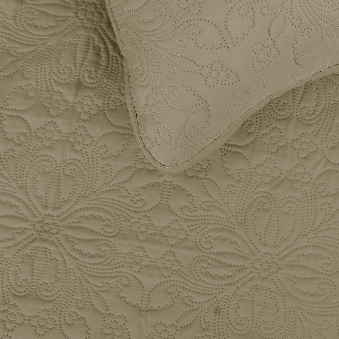 Easy-Going Full/Queen Size Reversible Quilt Set with 1 Quilt and 2 Pillow Shams, Soft Bed Quilt Cover, Water Resistant Lightweight Microfiber Bedspread, Stain Resistant, Damask-Beige/Beige