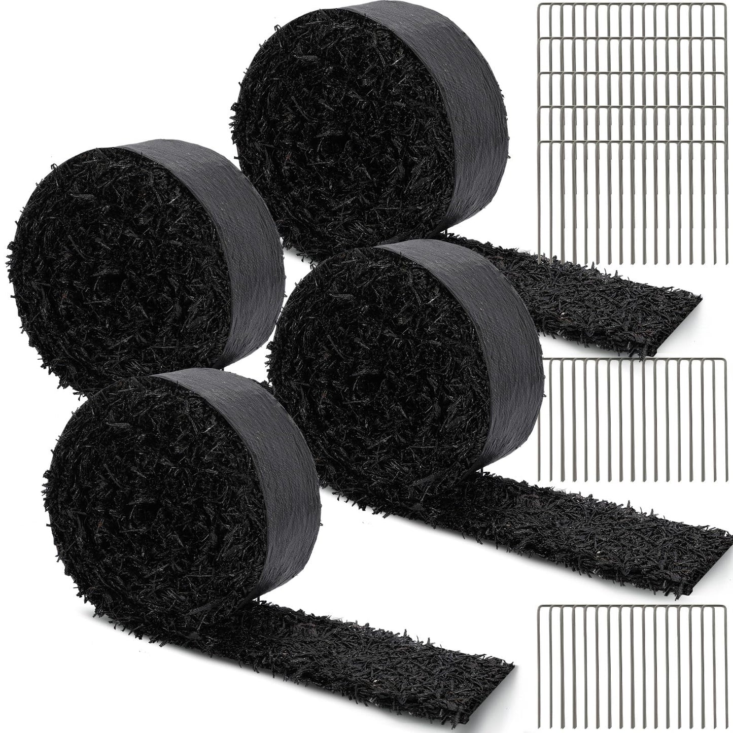 Frienda 4 Roll 120'' x 4.5'' Rubber Mulch for Landscaping Recycled Black Permanent Rubber Mulch Mat Cuttable Garden Edging Border Mat for Garden Plants Walkway Pathway Vegetables and Flowers