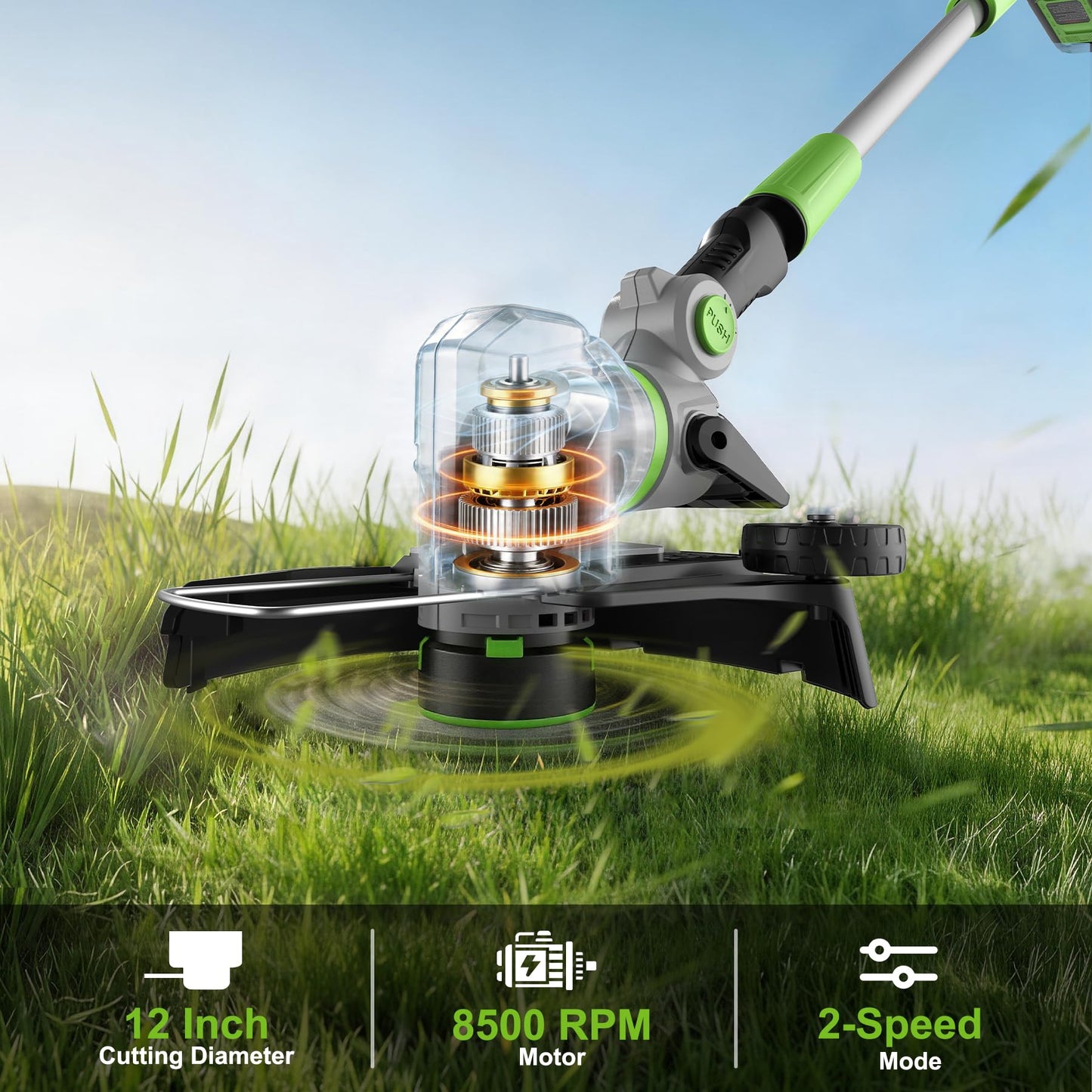 12" 21V Weed Wacker Cordless, 2 in 1 String Trimmer & Edger with Auto Line Feed, 2 Speed Modes, 2 X 2.0Ah Batteries/1 X Fast Charger/6 X Replacement Spools, Weed Eater for Lawn, Garden, etc