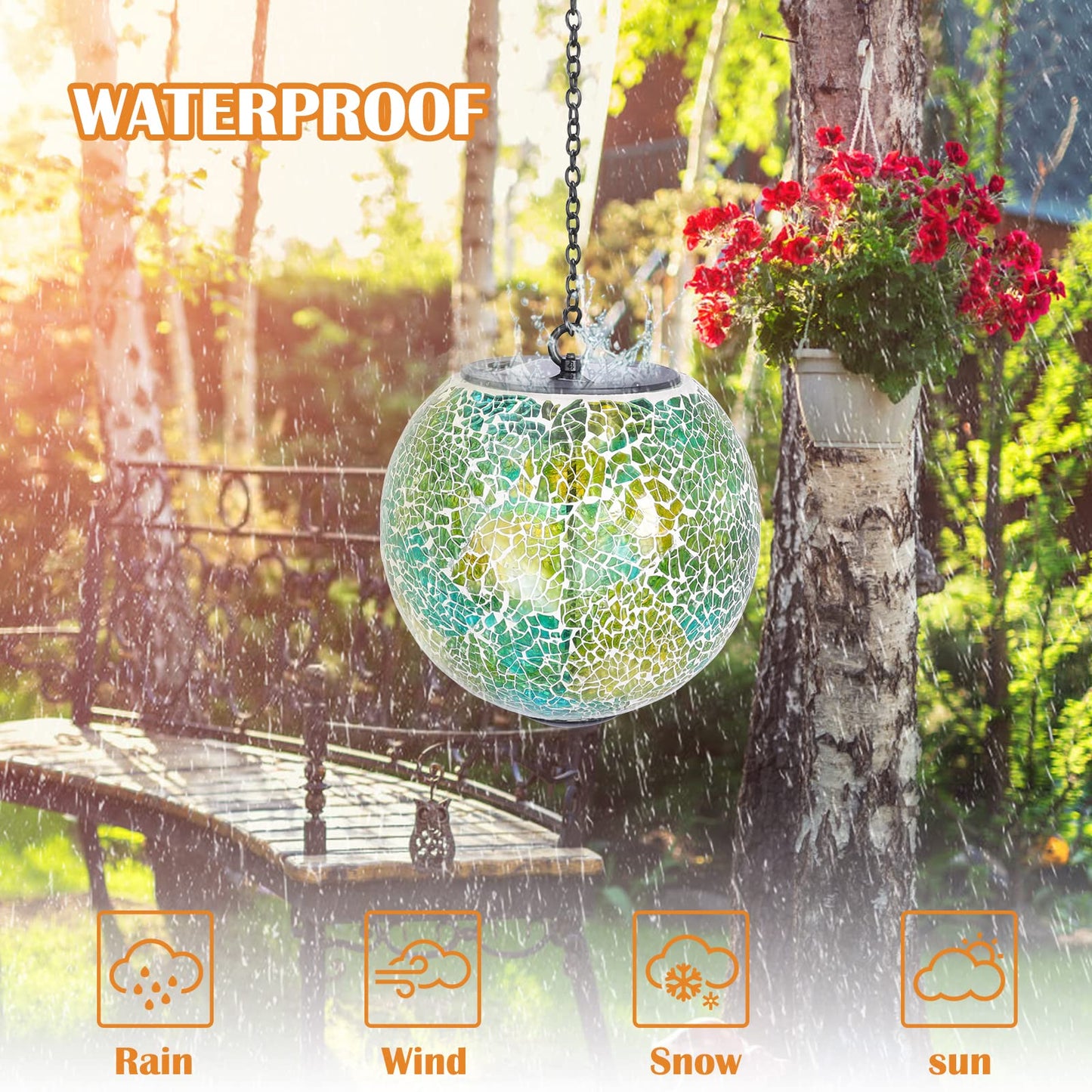 Solar Hanging Lantern Solar Outdoor Lanterns Mosaic Gazing Ball Outdoor Hanging Lights Outdoor Lights Waterproof Garden, Patio, Pathway & Yard Décor Green