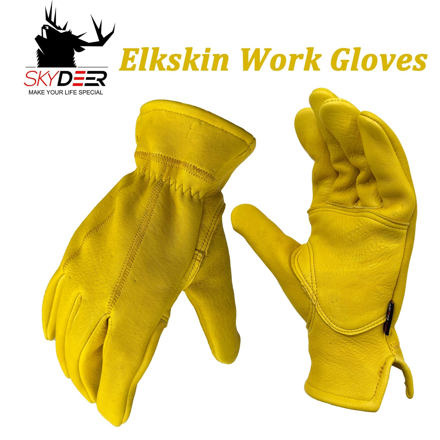 SKYDEER Full Premium Wild Elkskin Leather Work Gloves for Men, All-Weather Durable & Breathable, Anti-Slip Grip, X-Large Glove for Heavy-Duty Labor, Construction, and Gardening (SD8826/XL)