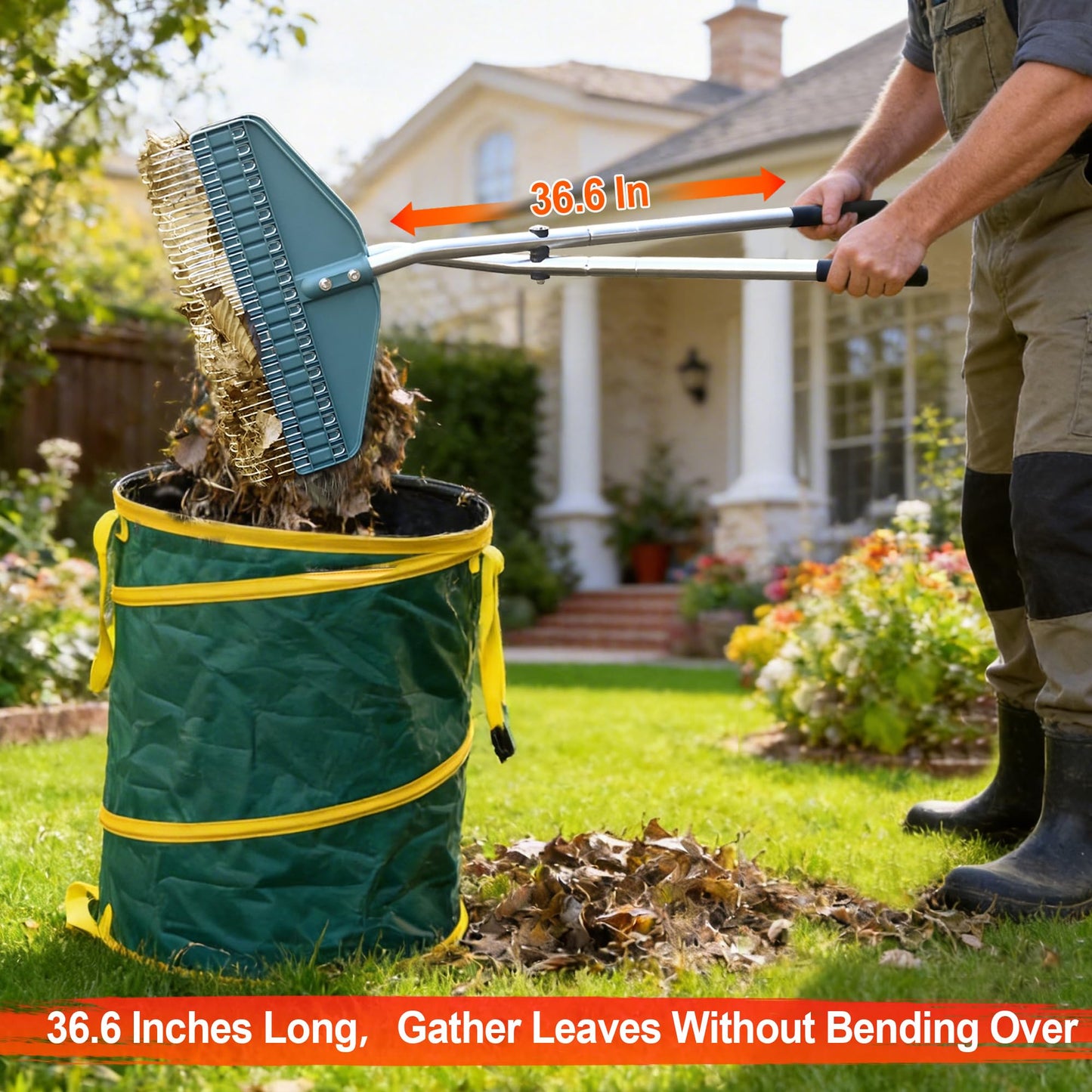 YEELOR Leaf Grabber, Yard Leaf Grabber Rake, No Need to Bend Over, Lightweight, 36.6 Inches in Length and 4 Pounds in Weight, Ideal for Picking Up Leaves, Weeds, Twigs and Other Debris
