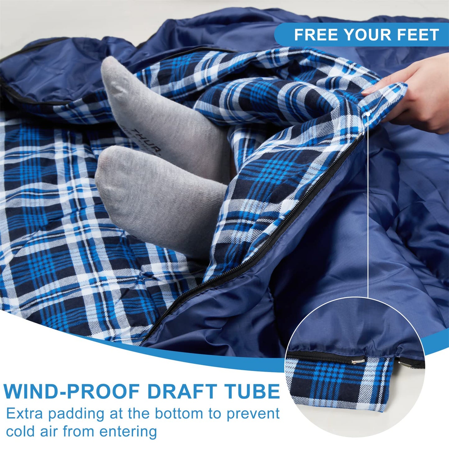 AGEMORE Cotton Flannel Double Sleeping Bag for Camping, Backpacking Or Hiking. Queen Size 2 Person Waterproof Sleeping Bag for Adults Or Teens. Lightweight with Compression Sack