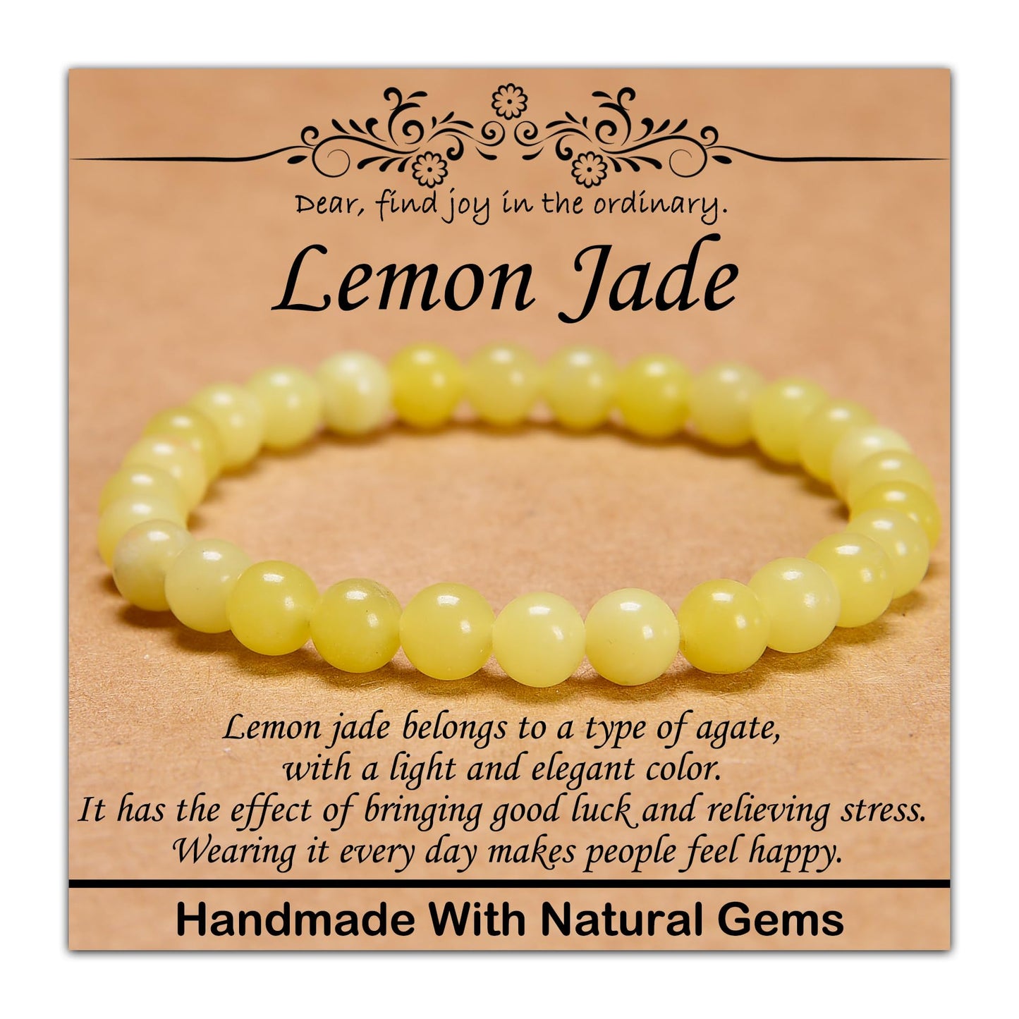 CHCCOYE 6mm Natural Healing Gemstone Bracelet Handmade Yoga Stretch Elastic Bracelet Stress Relief Crystal Jewelry for Men and Women (6mm,Lemon Jade)