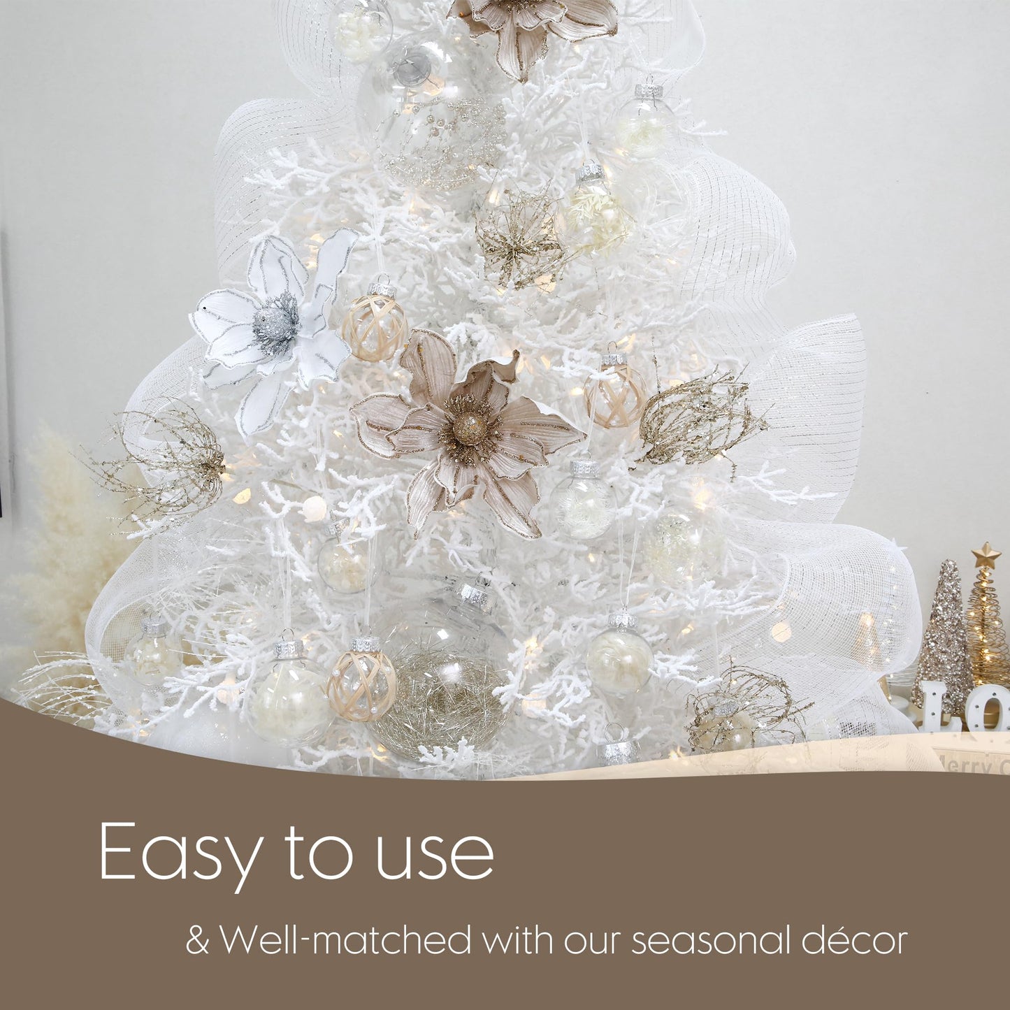 Sea Team 60mm/2.36" Shatterproof Clear Plastic Christmas Tree Ball Ornaments Set, Decorative Hanging Transparent Xmas Baubles with Stuffed Delicate Decorations (30 Counts , Champagne)