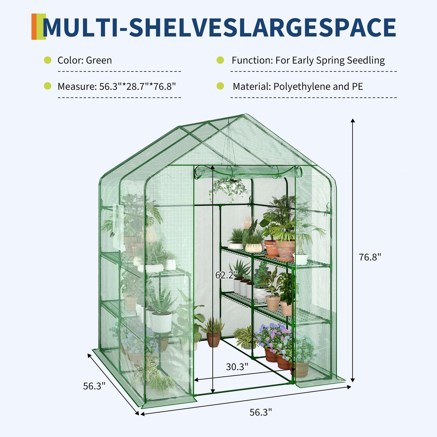 IDEALHOUSE Greenhouse, 57 x 57 x 77'' Greenhouses for Outdoors, Small Plant Green House, 3 Tiers 12 Shelves, Durable PE Cover, Plastic Portable Walk in Greenhouses for Outside Indoor