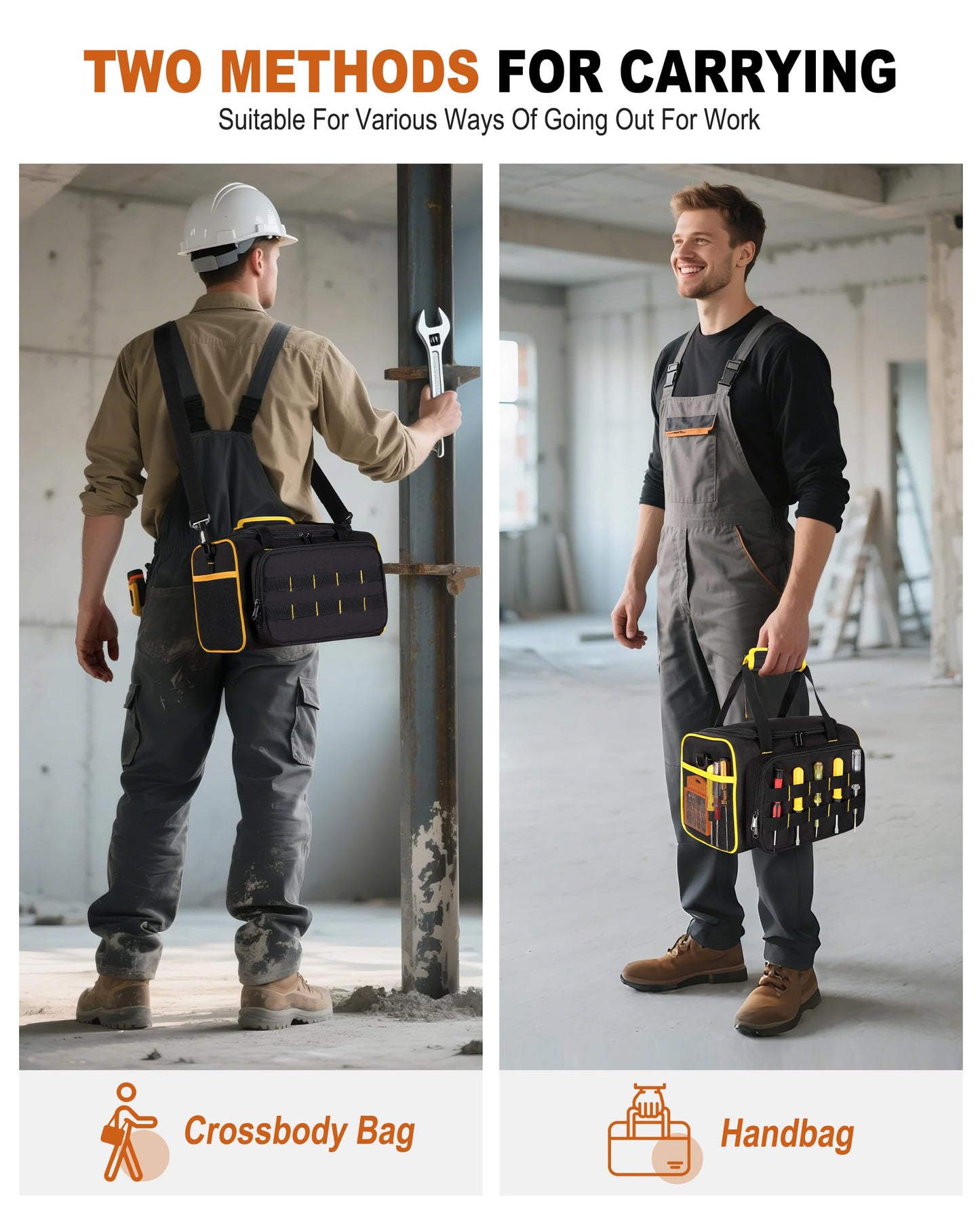 Marscamd 12-inch Tool Bag with Multiple Pockets, Heavy Duty Tool Tote for Men, Black