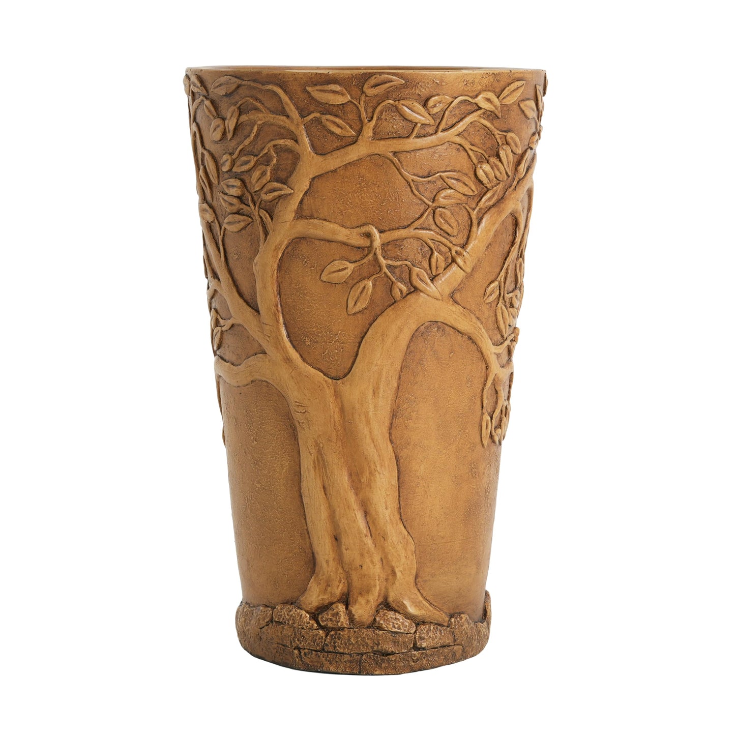 Merax 25.2" Tall MGO Planter, Antique Bronze Tree Embossed Indoor Outdoor Plant Pot, Cylindrical Weather-Resistant Large Planter with Drainage Hole for Trees, Shrubs, Patio Decor, Antique Bronze