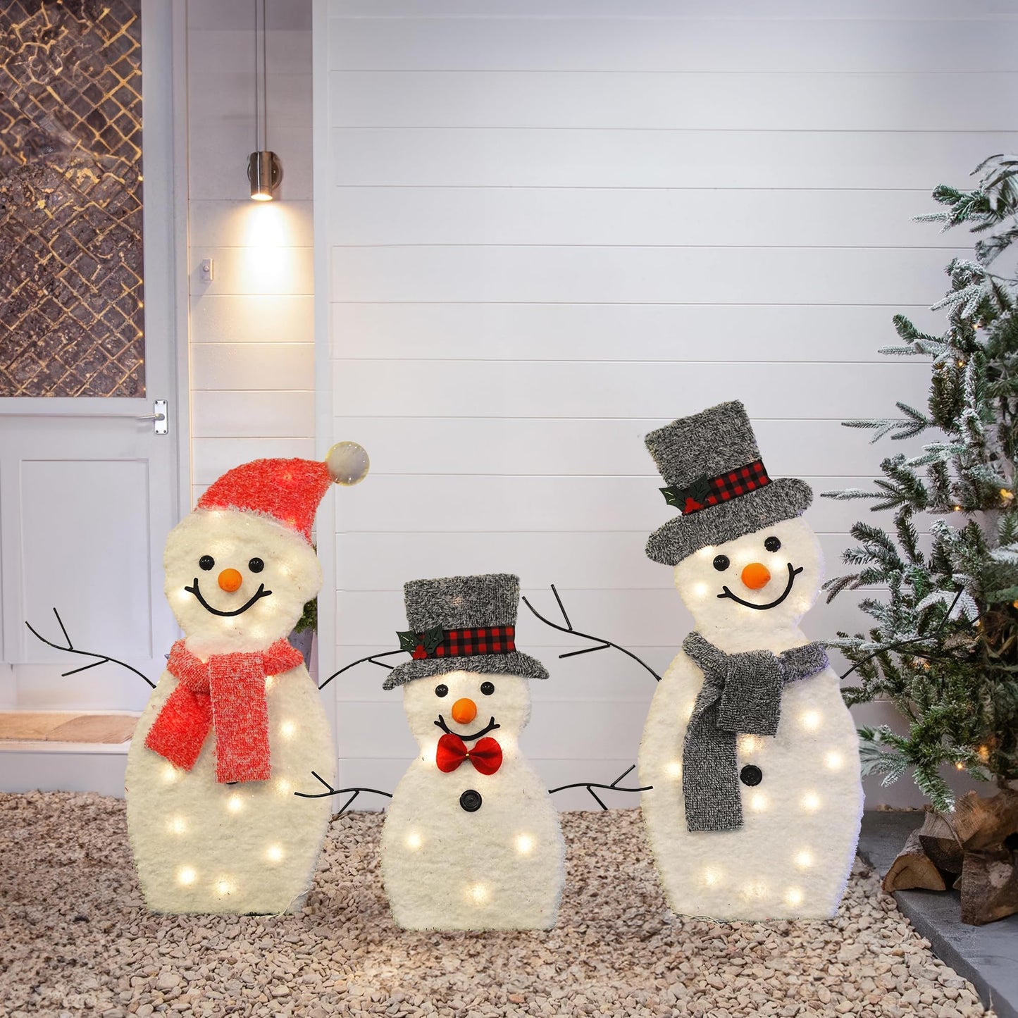 Dazzle Bright Snowman Christmas Decorations, 3-Piece Light Up 2D Snowman Family, 60 L Snowman Waterproof for Indoor or Outdoor Garden Yard Lawn Holiday Party Decor (Plush)
