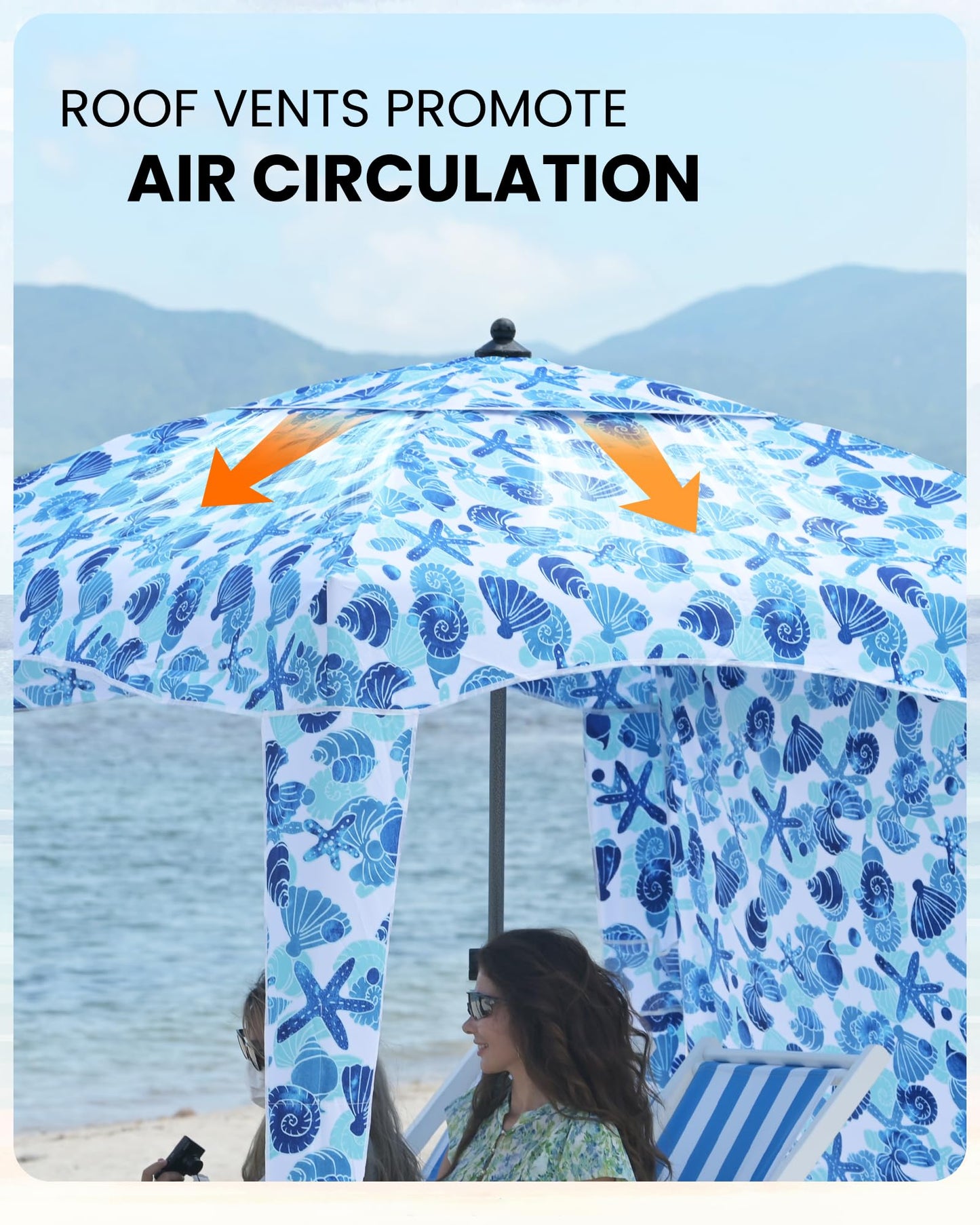 Qipi Beach Cabanas for Sand, Beach Canopy with Sandbags & Side Wall for Family, Easy Set Up Sun Shelter, UPF 50+ UV Protection with Roof Vent 6' x 6' A-Sea Life