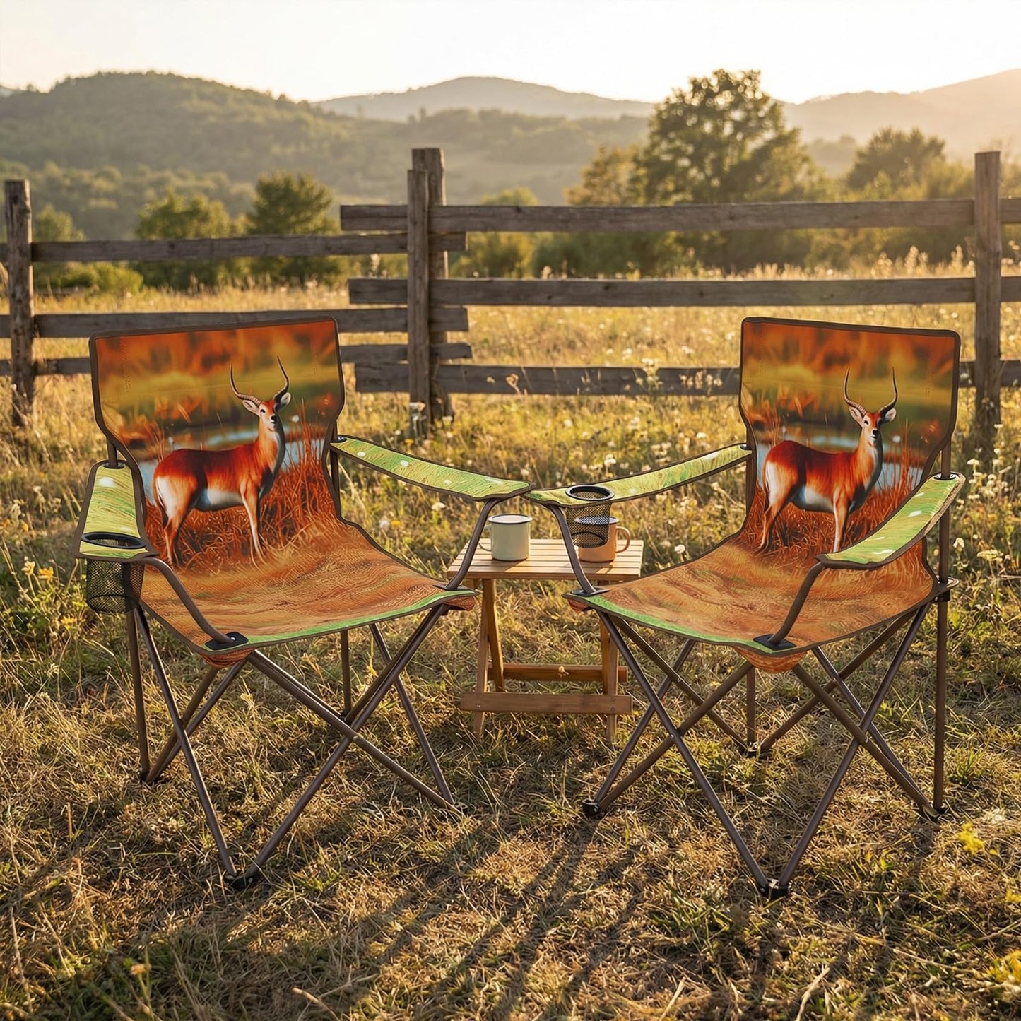 CAMPHILL Camping Chairs 2 Pack with Animal Print,Folding Lawn Chair with Cup Holder & Carry Bag for Outdoor,Sports,Beach,Fishing,Sports