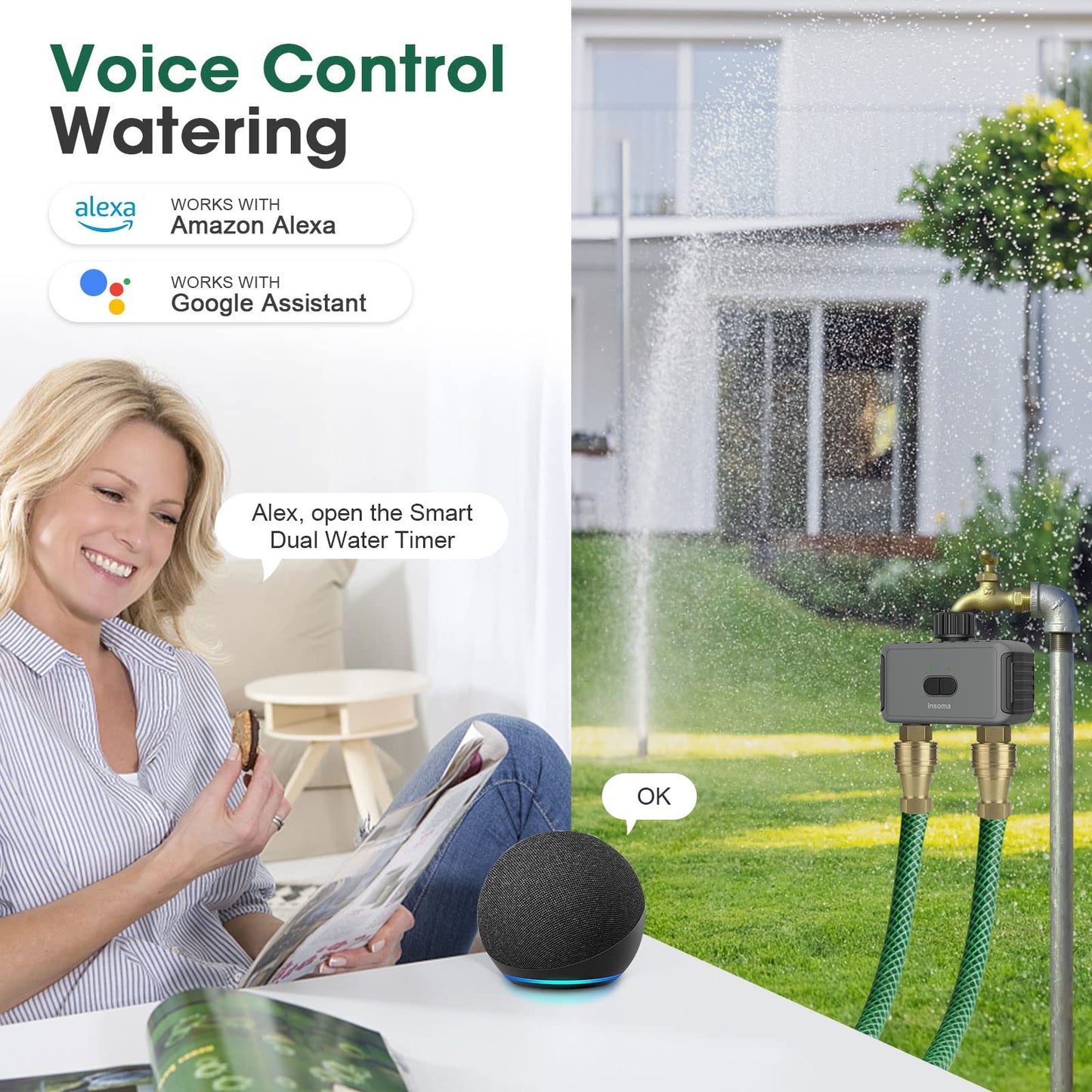 Smart Hose Watering Timer with Wi-Fi Hub, Automatic Irrigation System Controller for Lawns and Yard, Compatible with Alexa