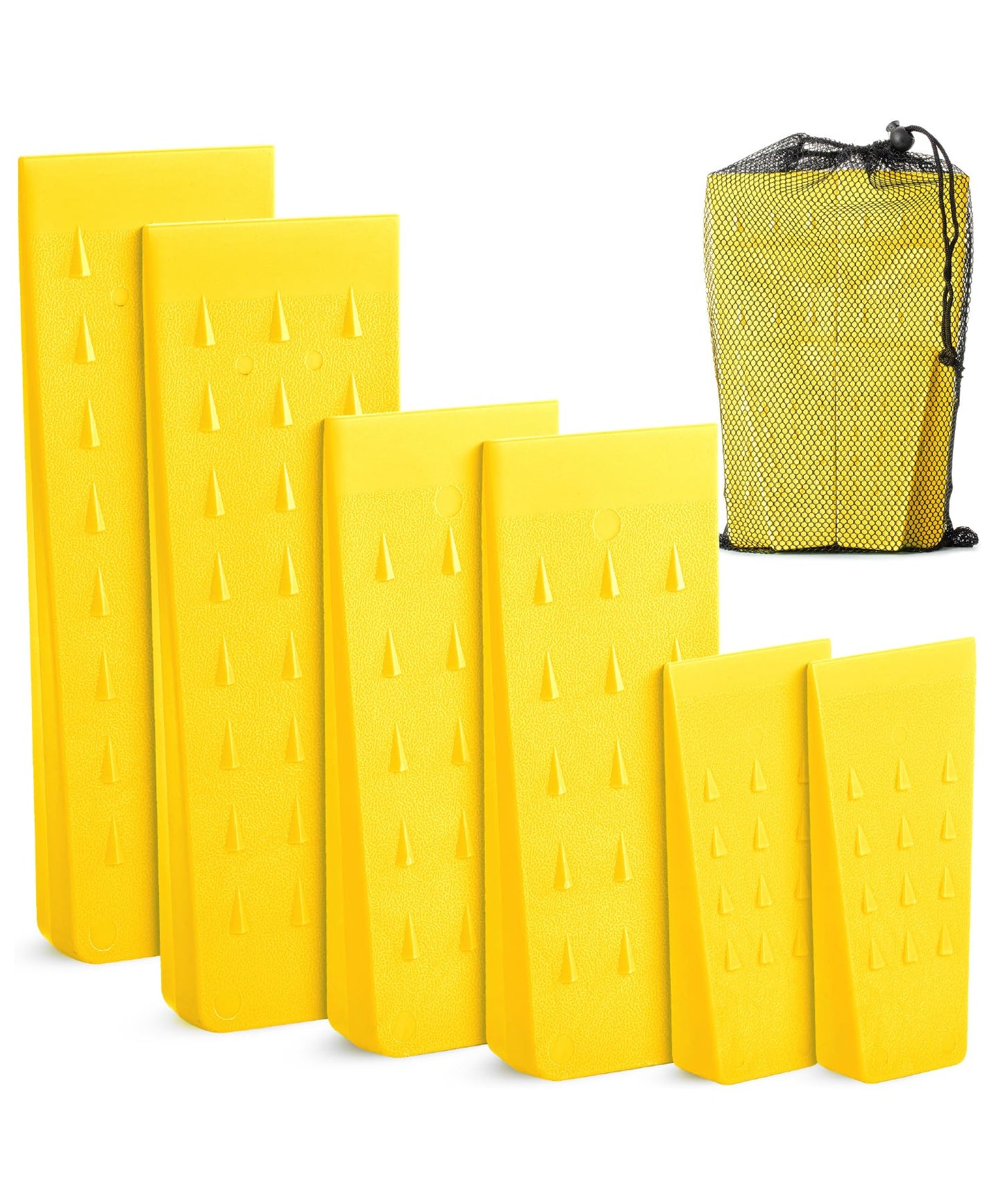 UNCO- Tree Felling Wedges with Spikes, 6 pcs, 5.5", 8" & 10", Yellow Wedges with Storage Bag, Splitting Wedge, Plastic Wedges for Tree Cutting, Logging Tools and Equipment, Chainsaw Wedges for Trees