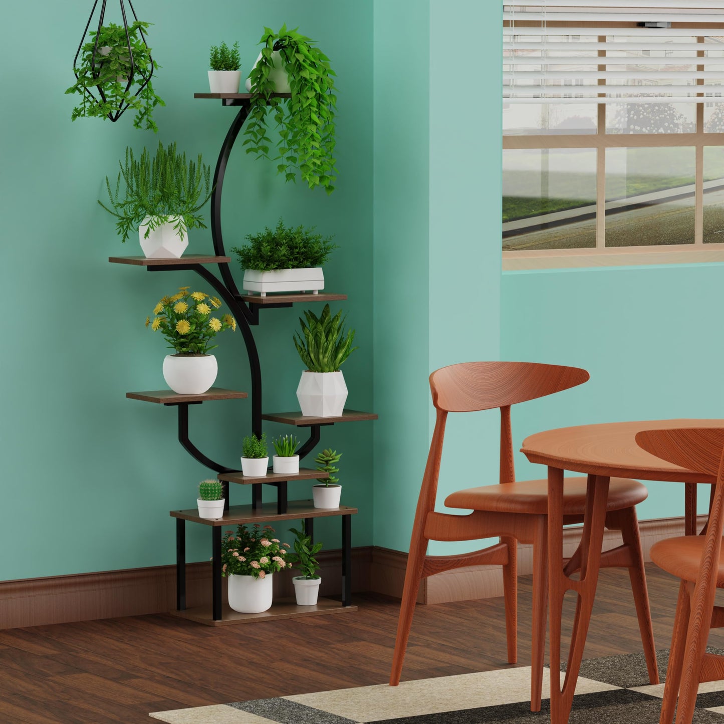 BRITEWAVE Indoor Plant Stand with LED Grow Light,8-Tier S-Shaped Corner Plant Stand,48.43 Inch Heavy,Duty Metal Indoor Plant Rack for Home, Balcony and Living Room