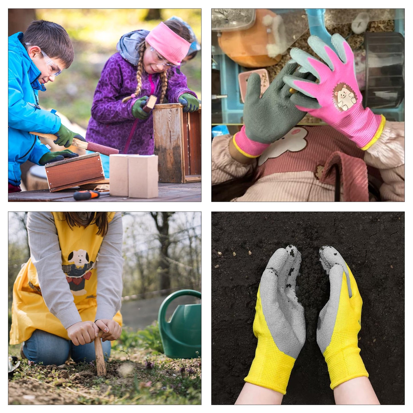 Hmxpls 3 Pairs Kids Gardening Gloves, Toddler Work Gloves, Kids Garden Gloves, Children Rubber Coated Gardening Gloves for Digging Weeding Landscaping (A, Small)