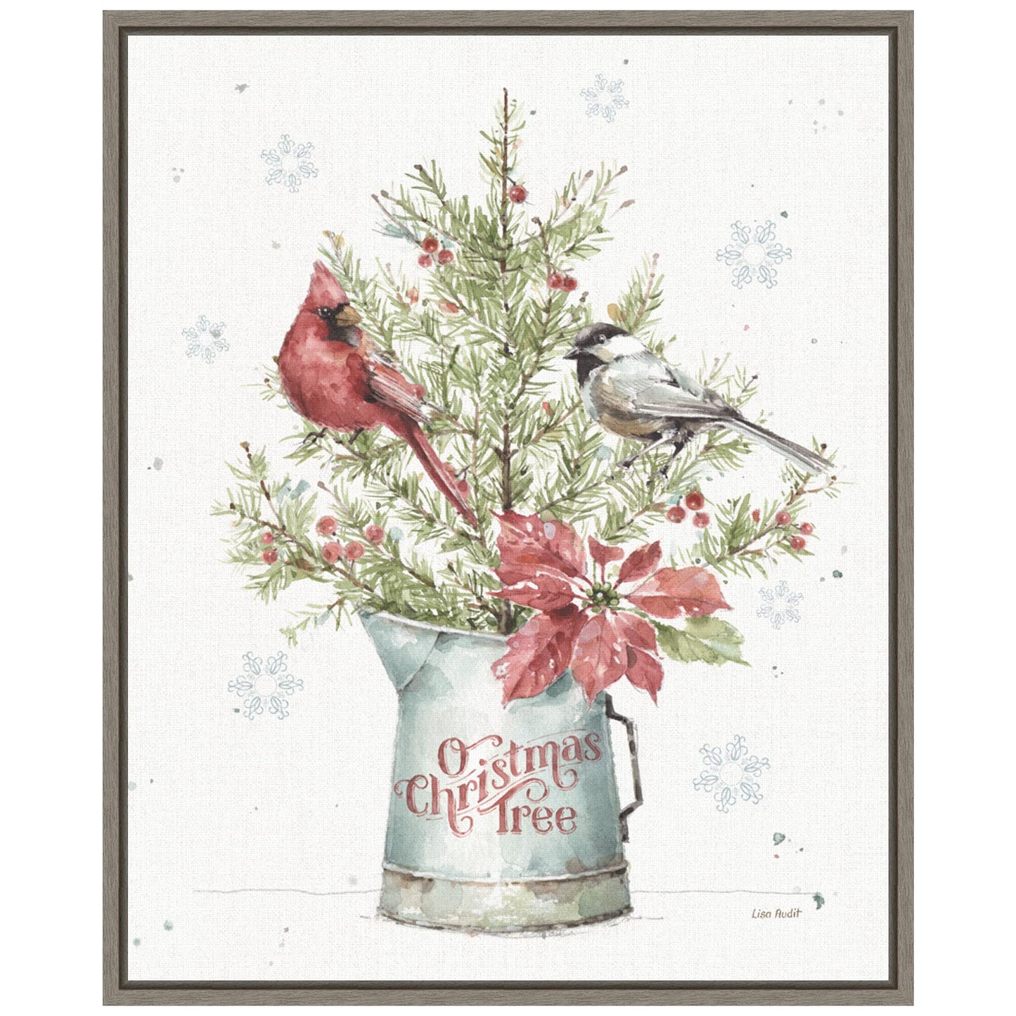 Amanti Art Framed Canvas Wall Art 20x16 A Christmas Weekend II with Chickadee by Lisa Audit, Framed Wall Art Canvas, Holidays Artwork, Rustic Farmhouse Decor, Small Painting for Living Room, Bedroom