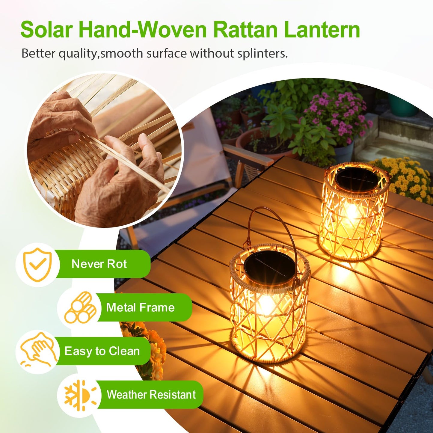 KOOPER Solar Lantern Outdoor Lights, 4 Pack Bright Hanging Solar Lanterns Outdoor Waterproof with Handle, Decoration Rattan Lanterns for Outside Hanging Garden Patio Yard Porch Trees Lawn Pathway Gift