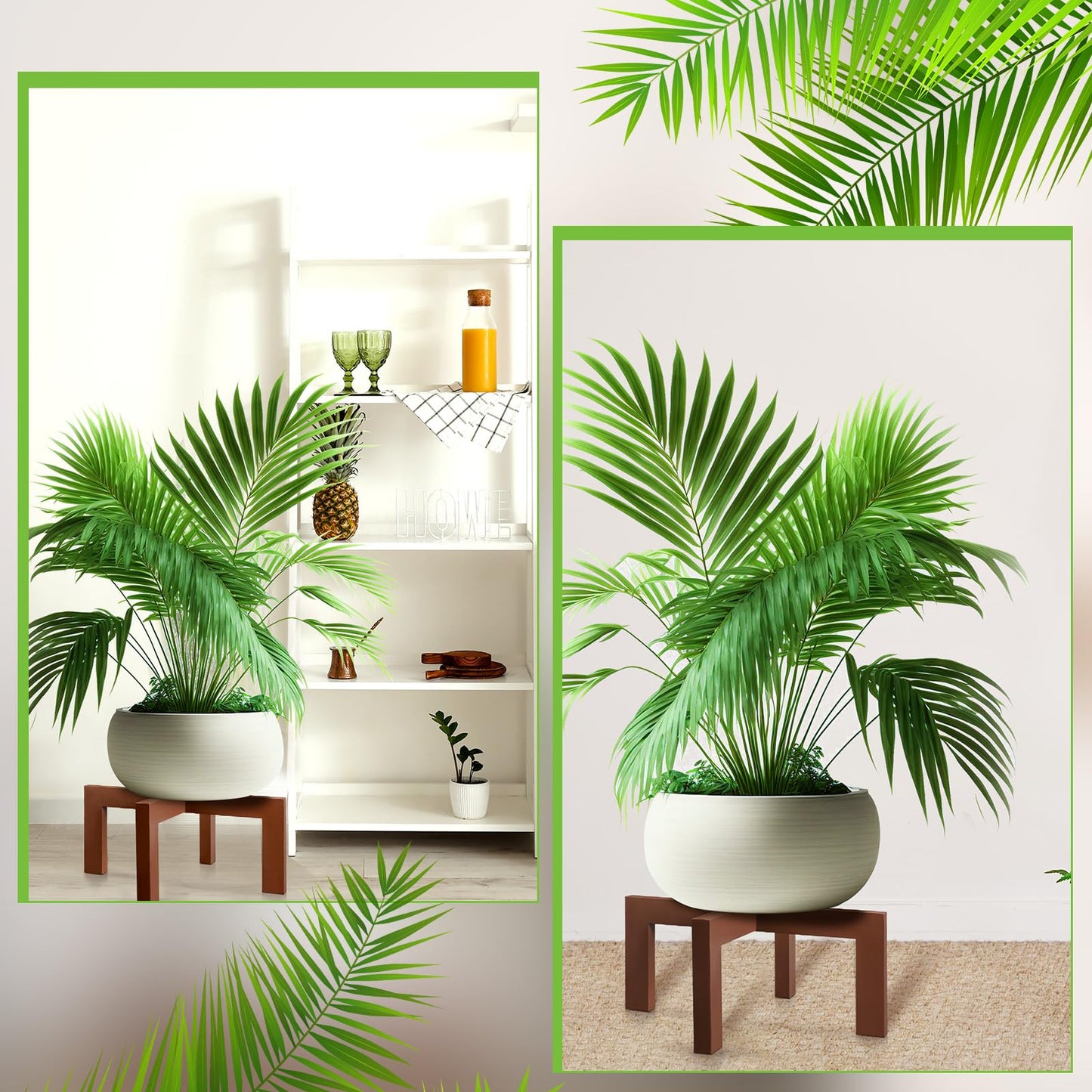 Wenqik 1 Pack 16 Inch Wood Plant Stand Wooden Plant Pot Holder Mid Century Rattan Flower Boho Rustic Stool Holder for Indoor Gardening Patio, Fit 8-18 Inch Pot (Brown)