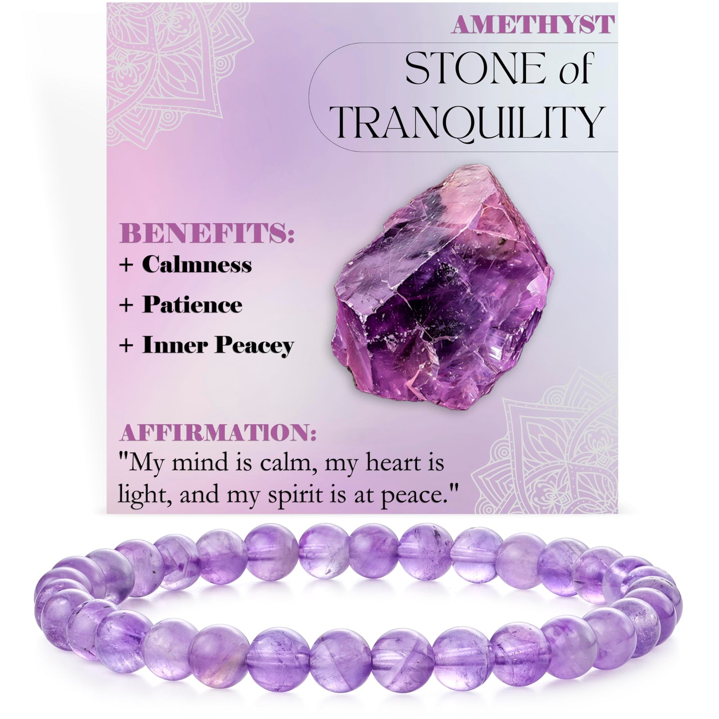 Bivei Amethyst - Tranquility - 6mm Beaded Bracelets for Women Handmade Semi Precious Natural Stone Stretch Elastic Jewelry for Women Yoga Protection Gifts
