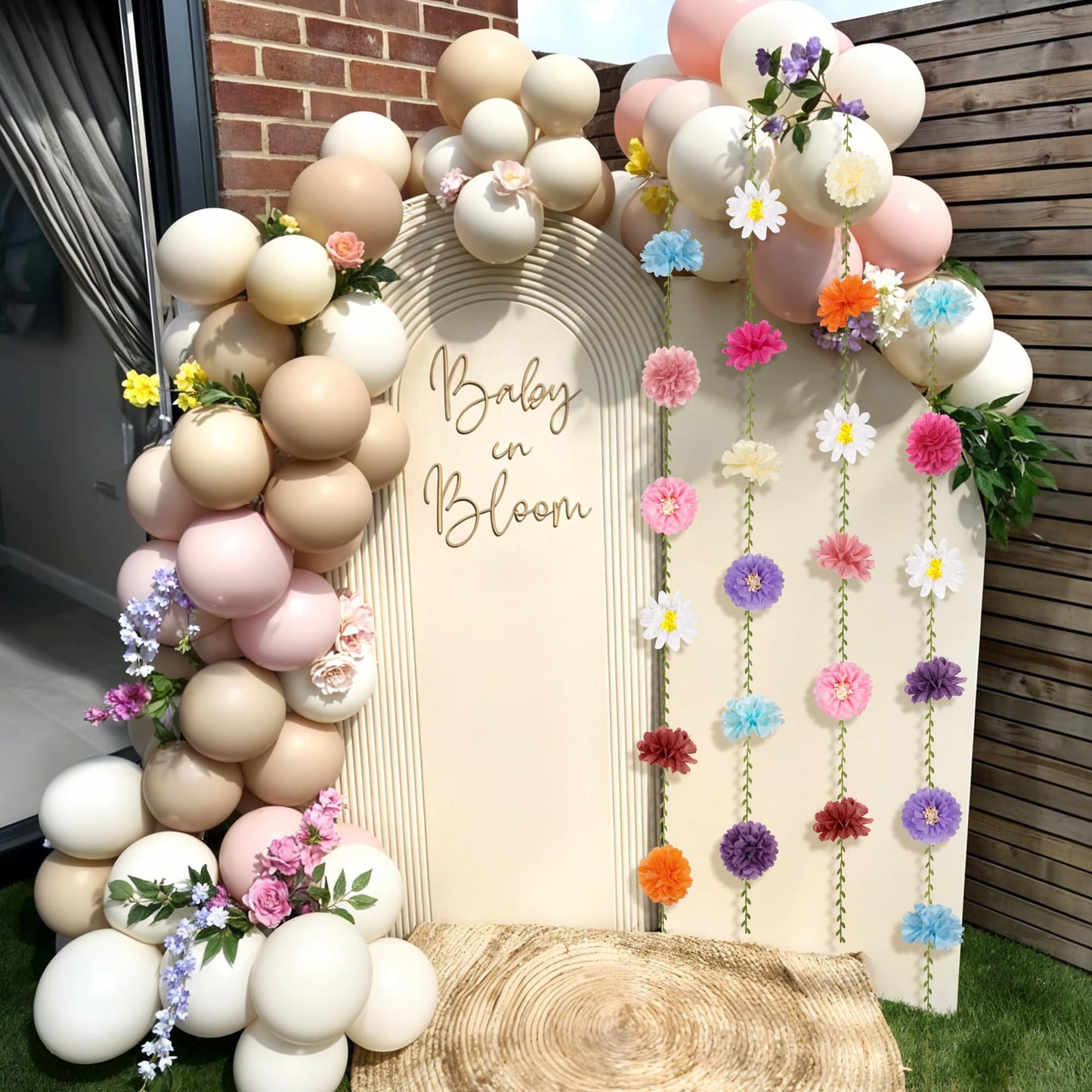 Kriyokiaa Tissue Paper Flowers Wildflower Paper Pom Pom Garlands Hanging Flowers Decorations for Wildflower Baby Shower, Baby in Bloom Baby Shower, Bridal Shower and Birthday Decorations