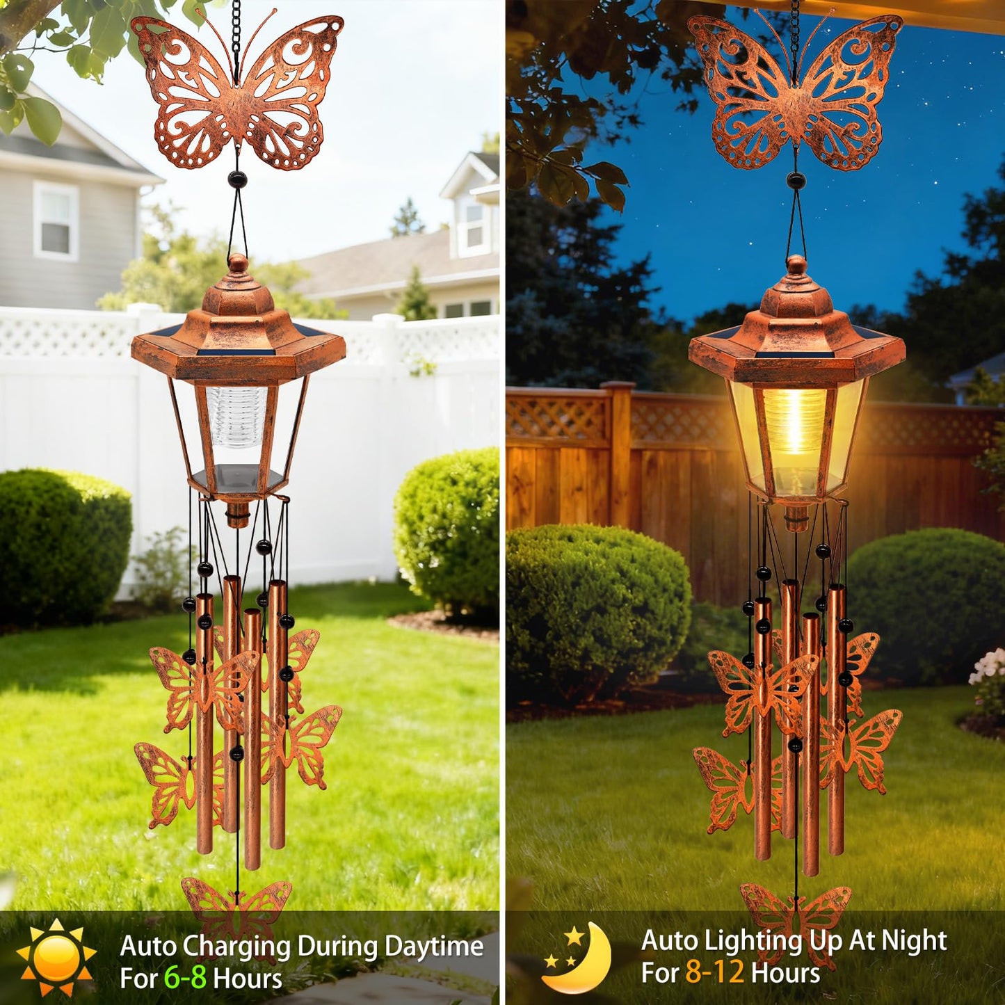 Large Solar Butterfly Wind Chimes, Gift for Women Mom Grandma Wife Sister Daughter Neighbor, Classic Bronze Wind Chimes With Wind Catcher, Solar Decor Lights For Outdoor Garden Patio Yard Porch Window