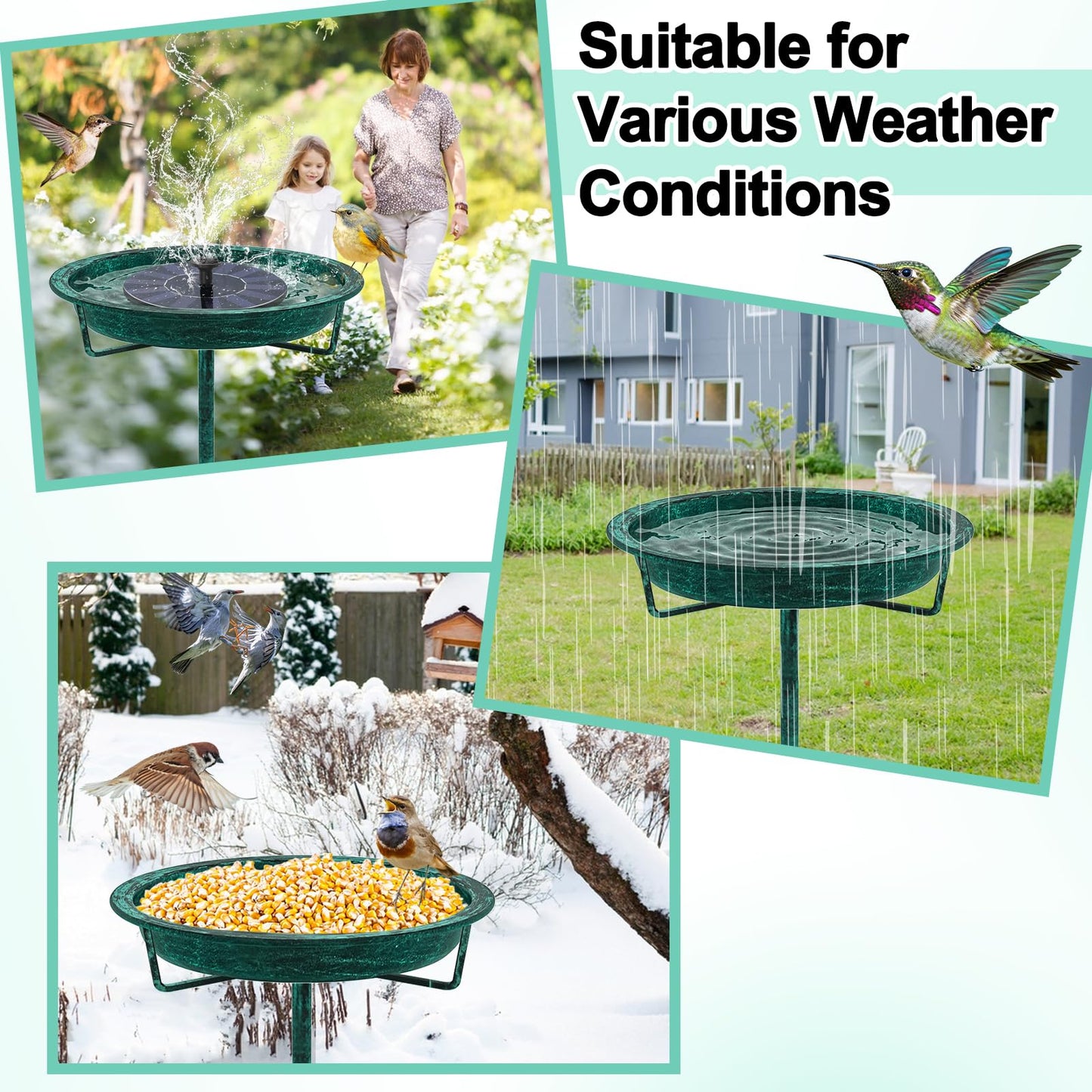 KHayRovies Metal Bird Bath for Outside, 36.2" Height Birdbath Bowl Standing Bird Feeders for Outdoors with 4 Prongs Base Stake, Freestanding Birdfeeders for Garden Yard Lawn Decor (Retro Green)