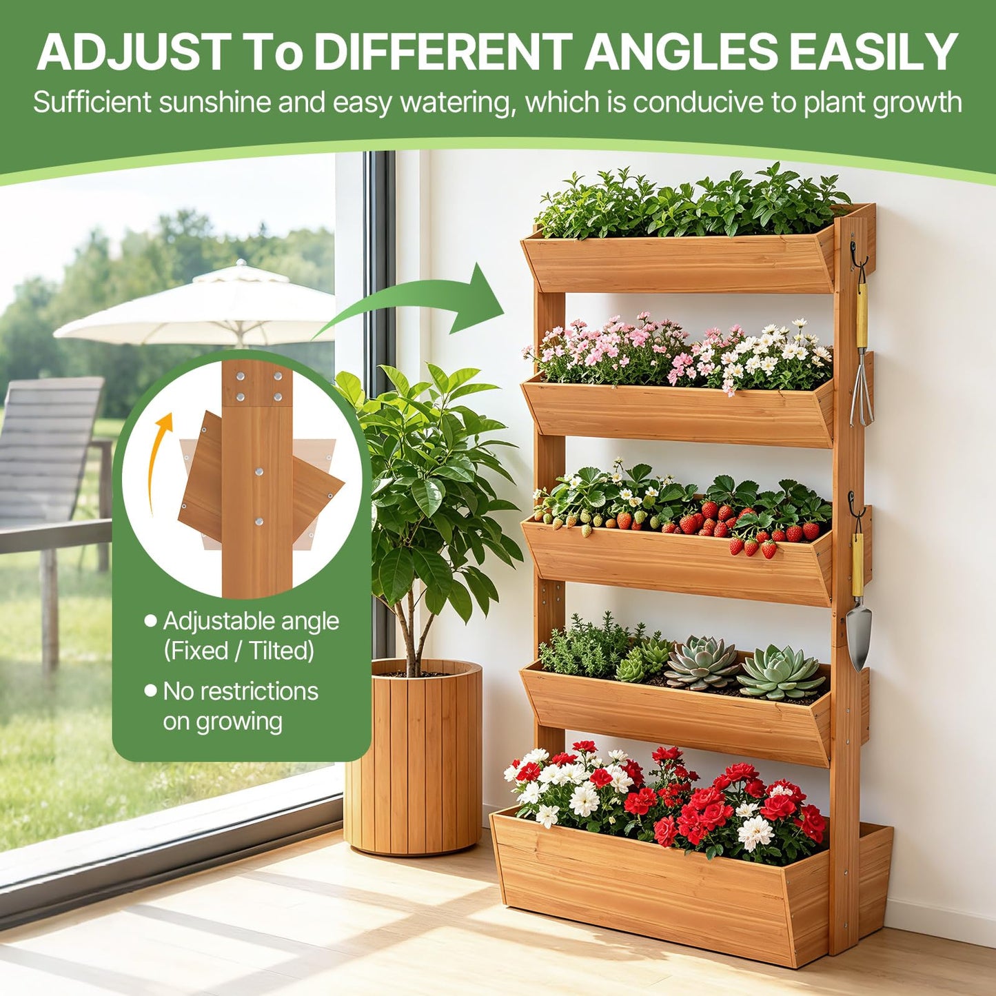 Suteck Raised Garden Bed, Vertical Wooden Raised Garden Bed, 5 Tier Garden Planters Freestanding Plant Stand Flower Rack Wooden Planter Box For Plants Flowers Herbs Vegetables Indoor Outdoor Gardening