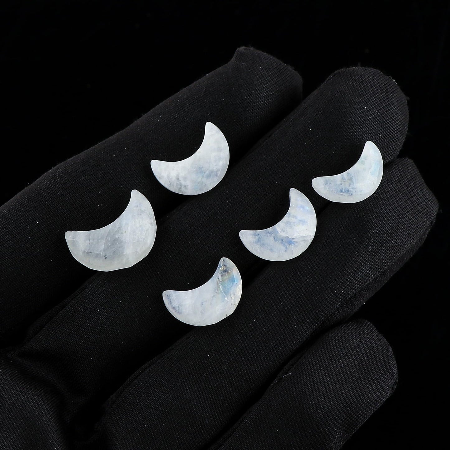 CRYSTALIS 5pcs Natural Rainbow-Moonstone, Facet-Half-Moon Loose Gemstone, Wholesale Bulk Cabochons, Jewelry Making Supply, Chakra Healing Polished Stones, Wire Wrapping, DIY, Gem Collection