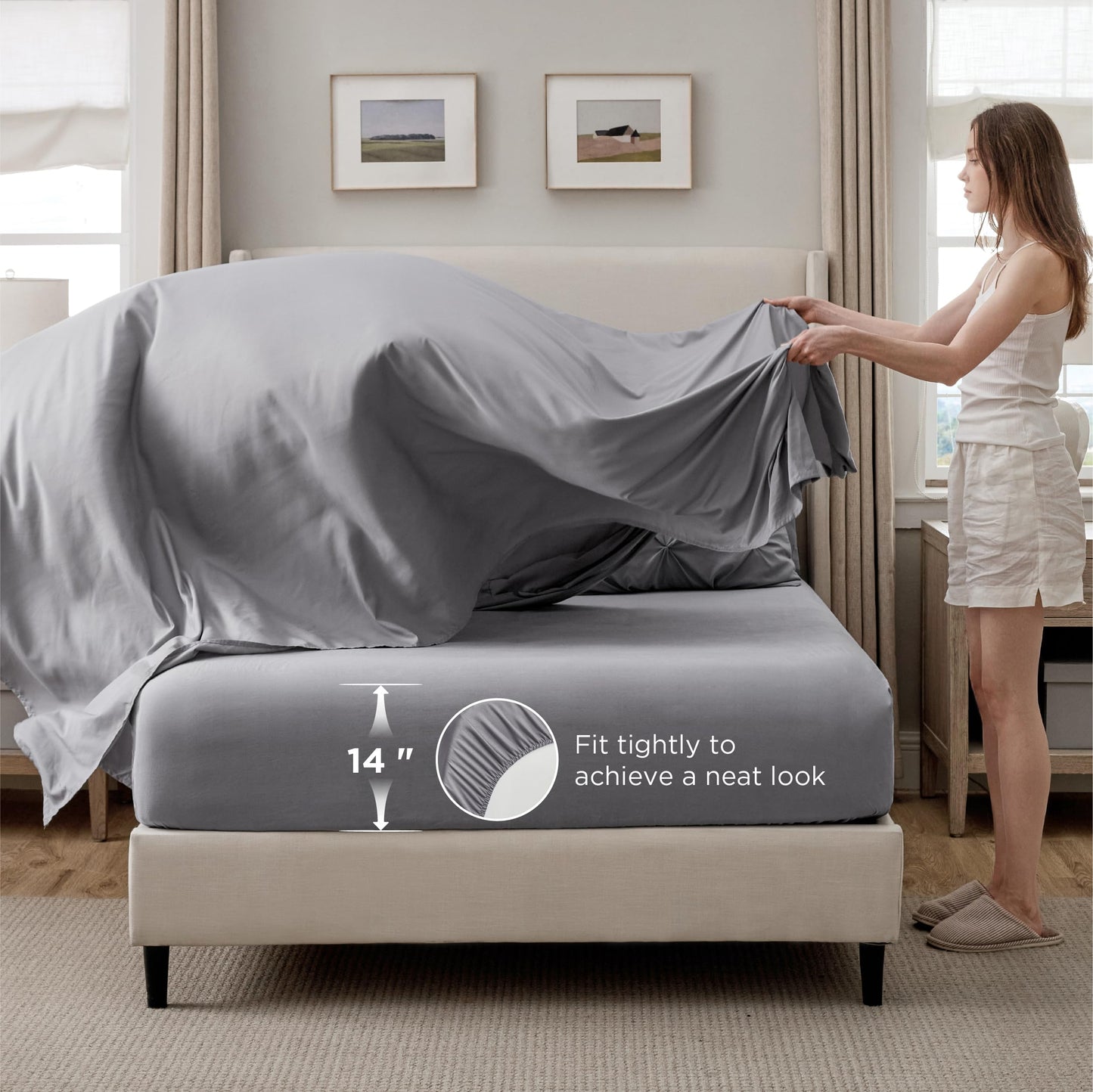 Bedsure Queen Comforter Set Grey - Bed in a Bag Queen Size Bedding 7 Pieces, GentleSoft™ Pintuck Bed Set Gift for Family, Pinch Pleat All Season Comforter with Sheets, Pillowcases & Shams
