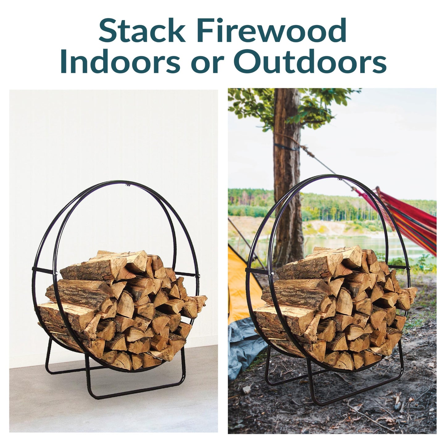 Sunnydaze 48-Inch Outdoor Firewood Rack Hoop - Indoor Round Tubular Steel Fireplace Wood Holder - 700-lb Capacity
