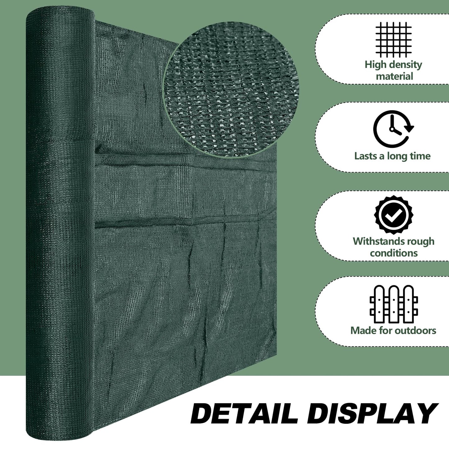 Ribbonlic 6 x 300 ft Green Shade Cloth Roll for Covering Garden 90% Mesh UV Resistant Net with Ties for Patio Outdoor Greenhouse Fence Flower Plant Cover Canopy