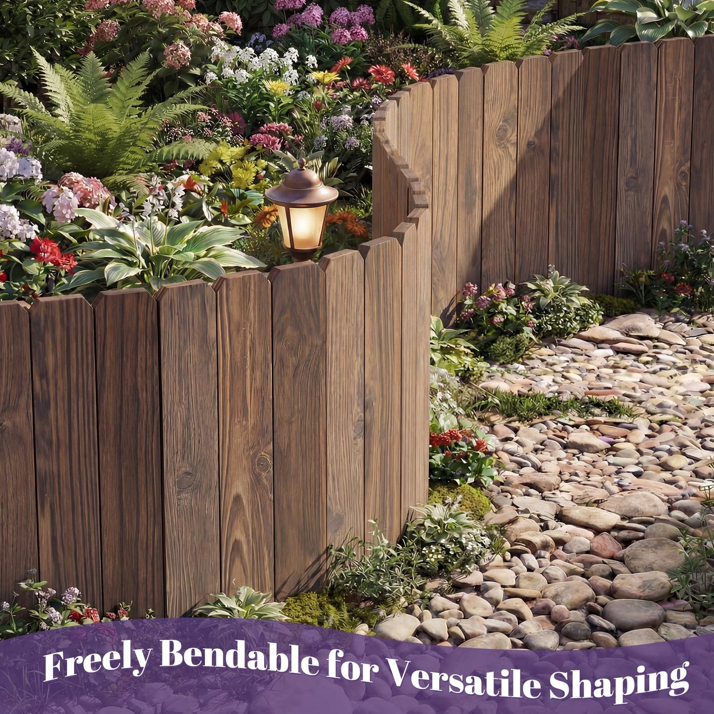 Wieghda Garden Wooden Fence Edging, Burnt Wood Finish, Fir Wood,Outdoor Lawn Landscape Border (2, 11.8" Height)