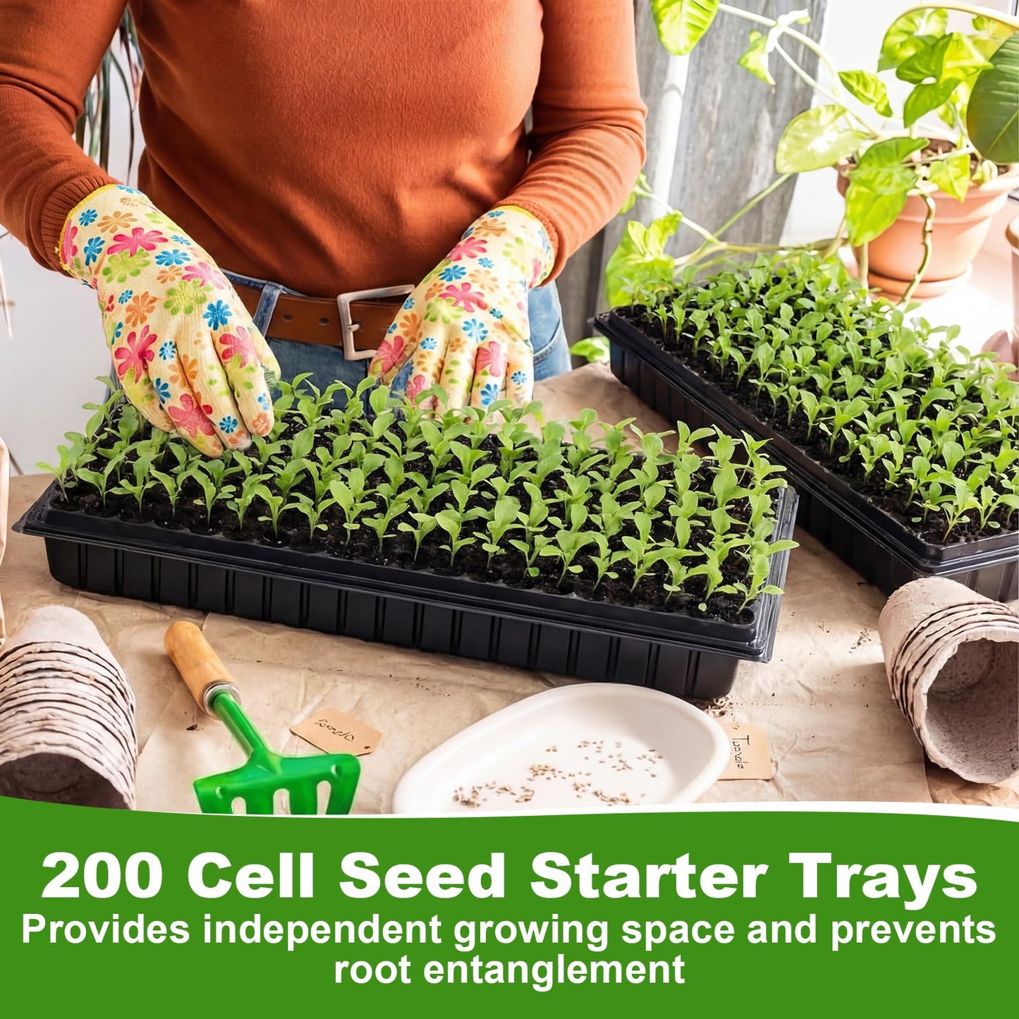 Vesici 20 Pack Seed Starter Trays, 200 Cell Seedling Trays with 1020 Flat Tray, Deep Plug Nursery Plant Pots for Germination, Water Collection, Indoor Outdoor Seed Starting & Transplanting