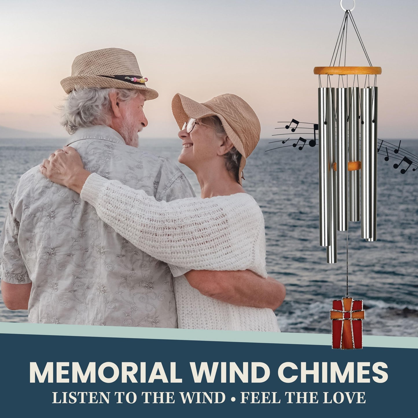 Woodstock Wind Chimes for Outside, Outdoor Decor, Garden, Patio and Front Porch Decor, (28") Memorial Sympathy Wind Chimes Amazing Grace Wind Chime Stained Glass Cross Christmas Gifts (AGS)
