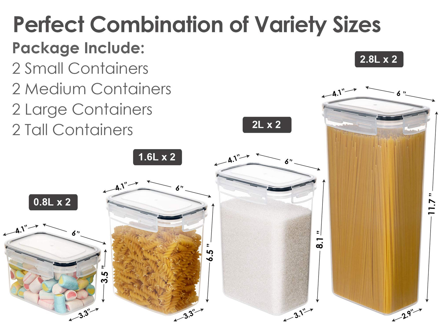 CHEFSTORY Airtight Food Storage Containers with Lids, 8 PCS Plastic Storage Canisters for Kitchen & Pantry Organization,Dry Food Canisters for Flour, Sugar and Cereal