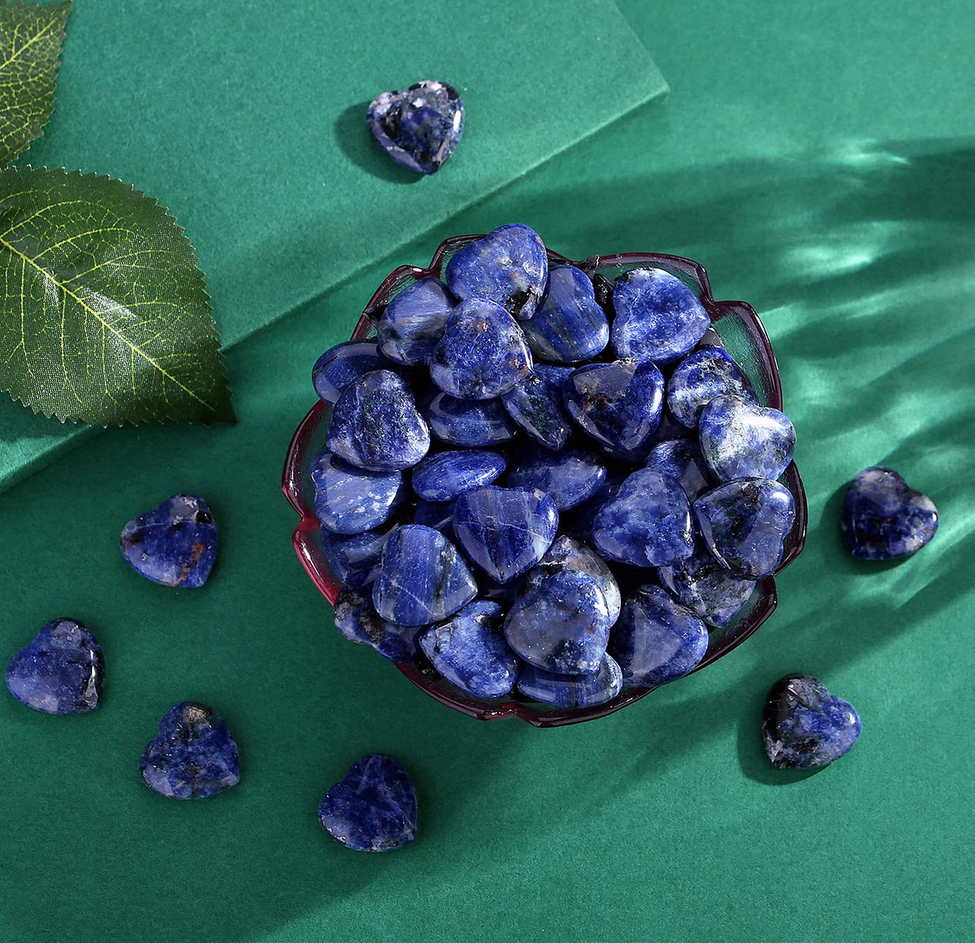 QINJIEJIE 20 PCS Sodalite Heart Crystals Natural Healing Crystal Polished Pocket Stones Mini Cute Palm Love Gemstones Set Bulk Wholesale Reiki Energy Balancing Meditation Valentine's Day Gift