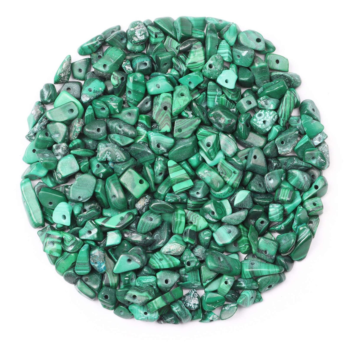 500 pcs Natural Chip Stone Beads, Malachite 5-8 mm Irregular Gemstones Healing Crystal Loose Rocks Bead Hole Drilled for Jewelry Making Bracelet