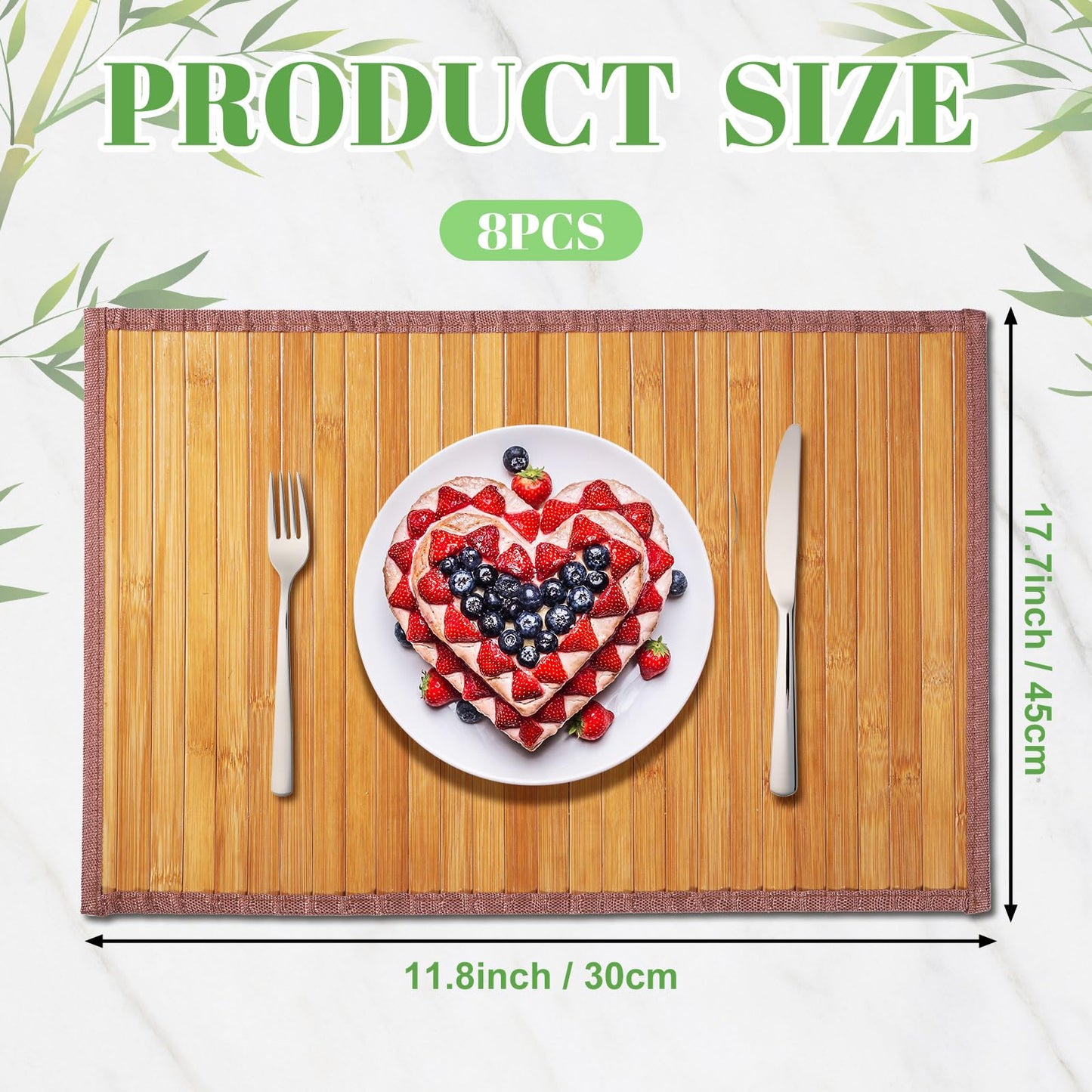 Hushee 8 Pcs Bamboo Placemats Dining Table Mats Washable Heat Place Resistant Mat for Dining Kitchen Room Table, 18 x 12 Inch(Classic Style)