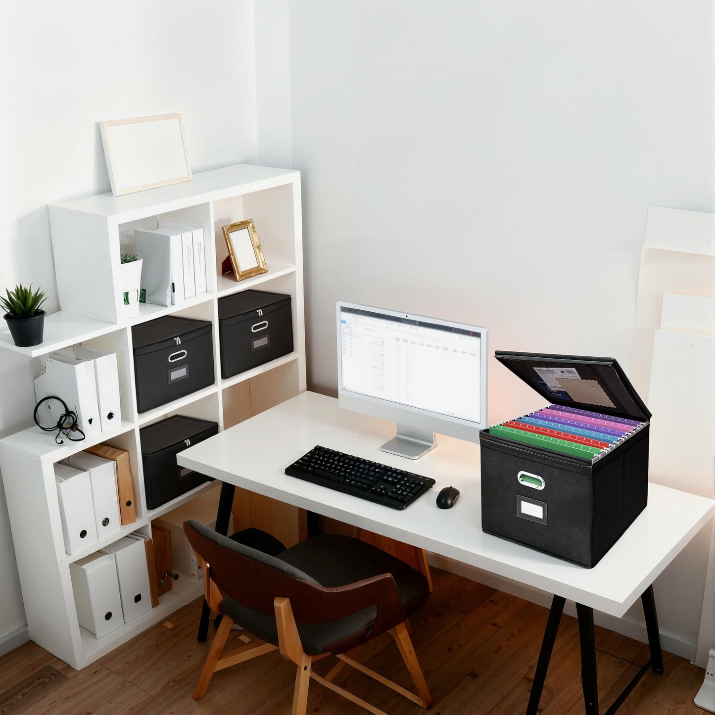 4 Pack File Organizer Boxes with Lids, Collapsible Document Storage Bin with Mesh Pockets & Zipper, Fits Letter/Legal Size Folders for Home Office Moving Classroom Organization (Black, No Folders)