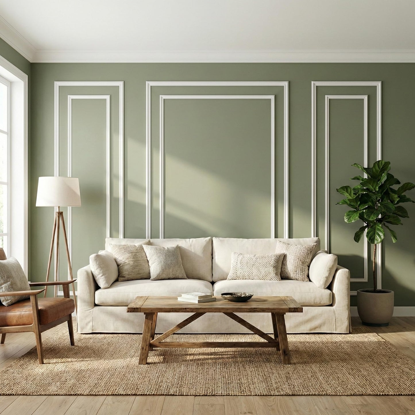 SMARTSTANDARD Wall Molding Panels, Pre Cut Wainscoting Panels for Interior Living Room Bedroom Decor, Paintable PS Wall Molding for Accent Wall, 3 Set Bilinear Frame, Adhesive Installation