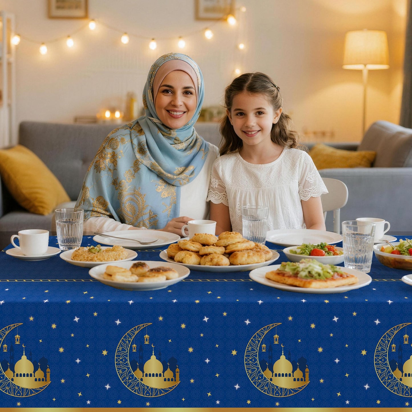 Childom 3 Pack Ramadan Table Cloth,Ramadan Decorations for Home,54" x 108" Eid Mubarak Decorations,Eid Ramadan Tablecloths Rectangular,Blue Plastic Table Cloth Disposable Table Cover for Party Favors