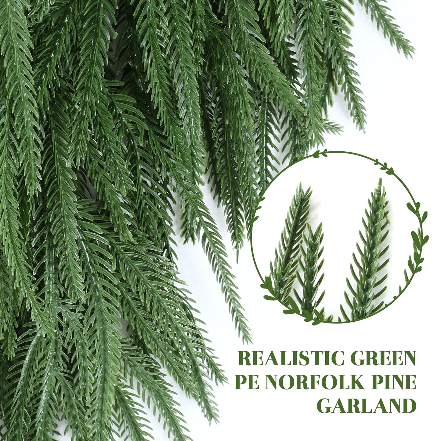 6ft Artificial Christmas Garland, Real Touch Norfolk Pine Garland - Pine Garland, Greenery Christmas Garland for Mantle, Table, Fireplace, Indoor, Outdoor Christmas Decorations