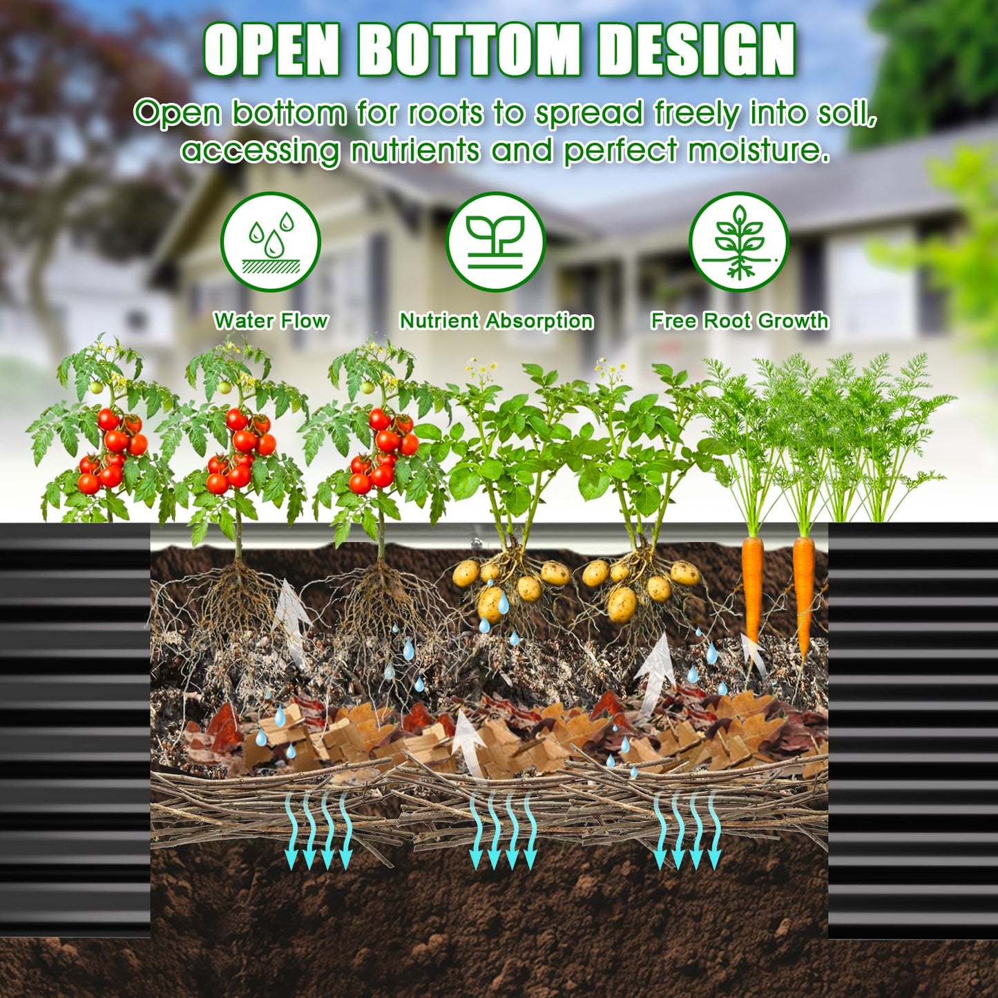 Tegarbed Galvanized Raised Garden Bed Kit Outdoor Patio,6x3x2ft Large Rectangular Metal Planter Boxes,Deep Root Box Planter for Gardening, Vegetables, Flowers, Herbs, 1 Pack, Black