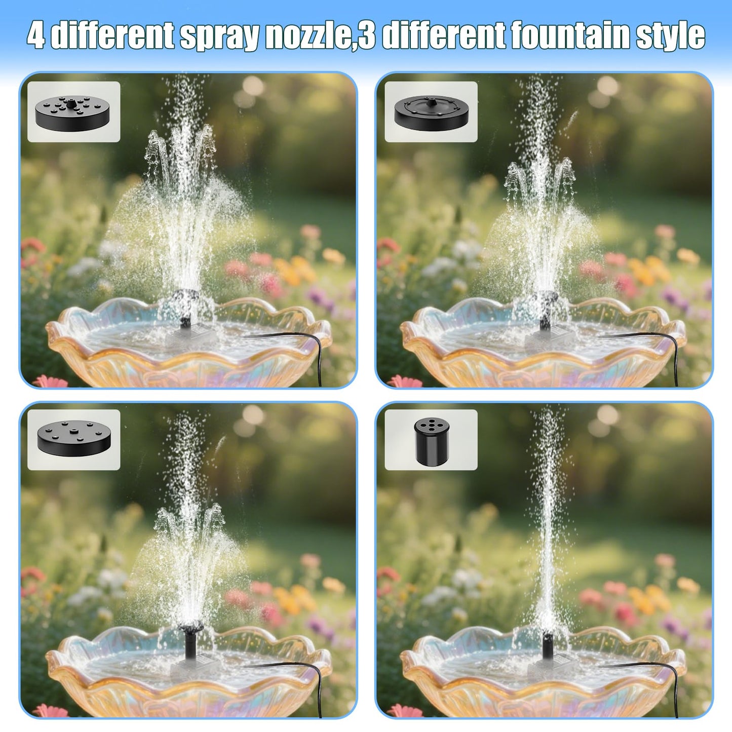 Solar Water Fountain for Bird Bath with Seperate Solar Panel 2W,Solar Fountain Pump for Pond,Water Feature Solar Water Pump