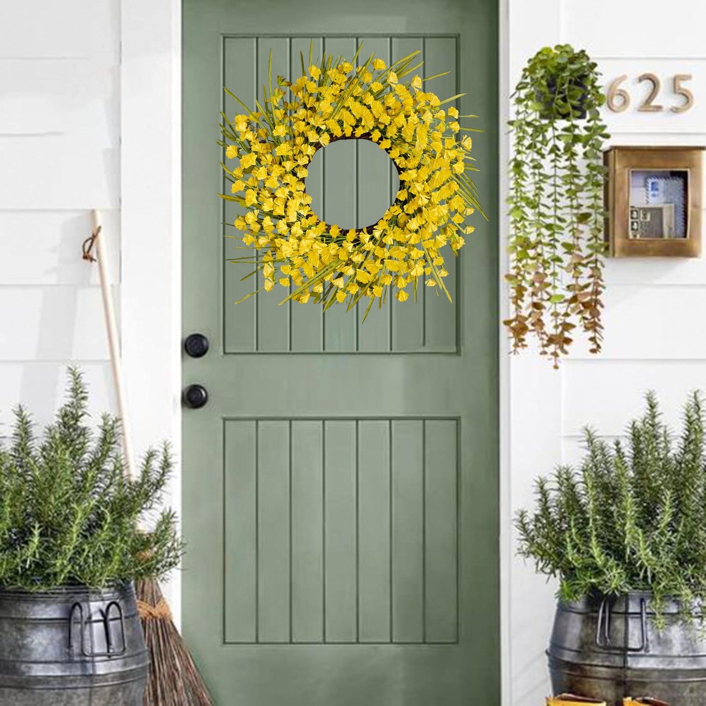 Zjlmit Artificial Spring Wreaths for Front Door 24 inch Spring Wreath Yellow Summer Wreath with Yellow Flowers Berries for Porch Farmhouse Wall Indoor Home Decoration
