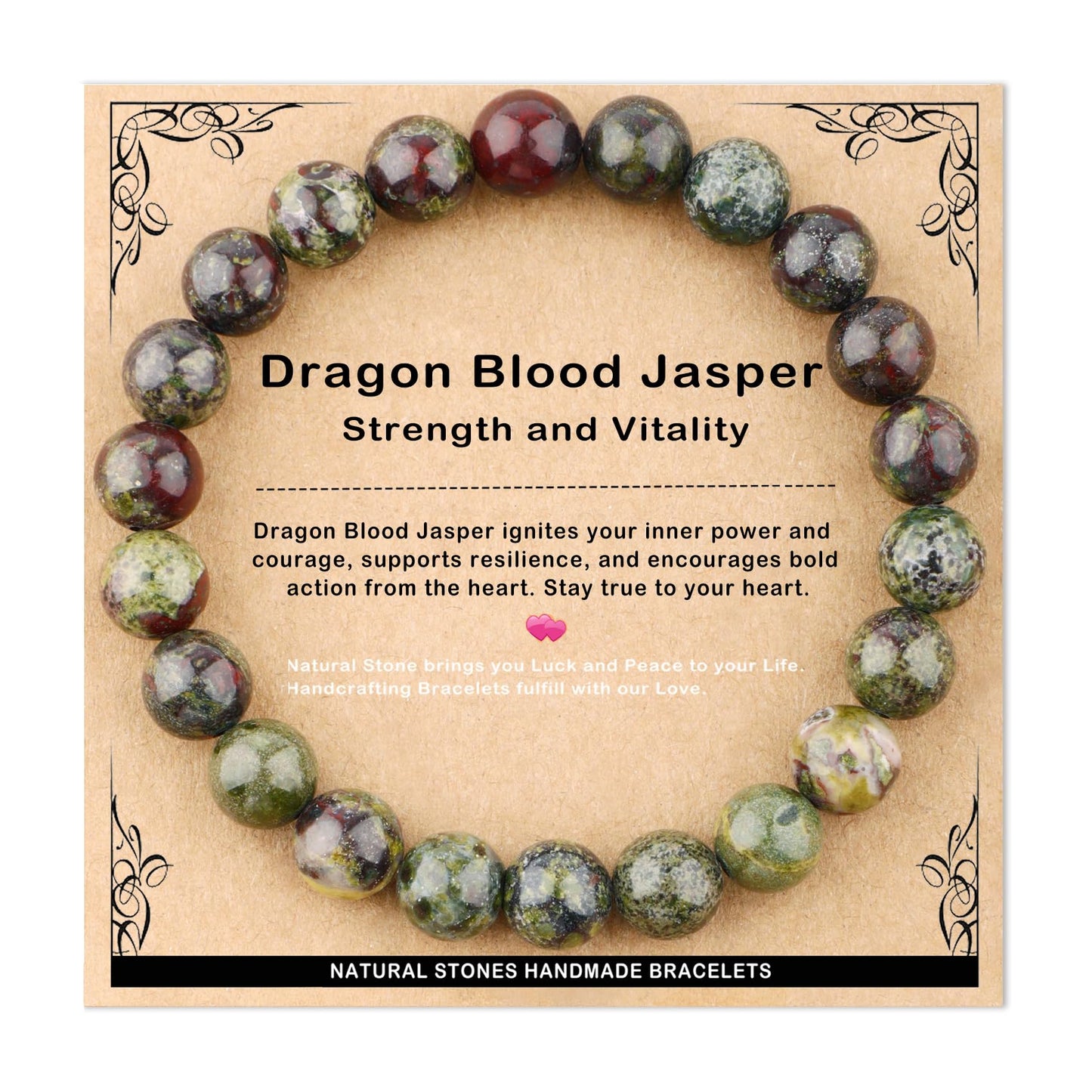 AD Beads 8mm Handmade Dragon Blood Jasper Elastic Bracelet – Natural Gemstone for Strength and Vitality – Meditation, Yoga, Healing and Energy Gift for Men Women