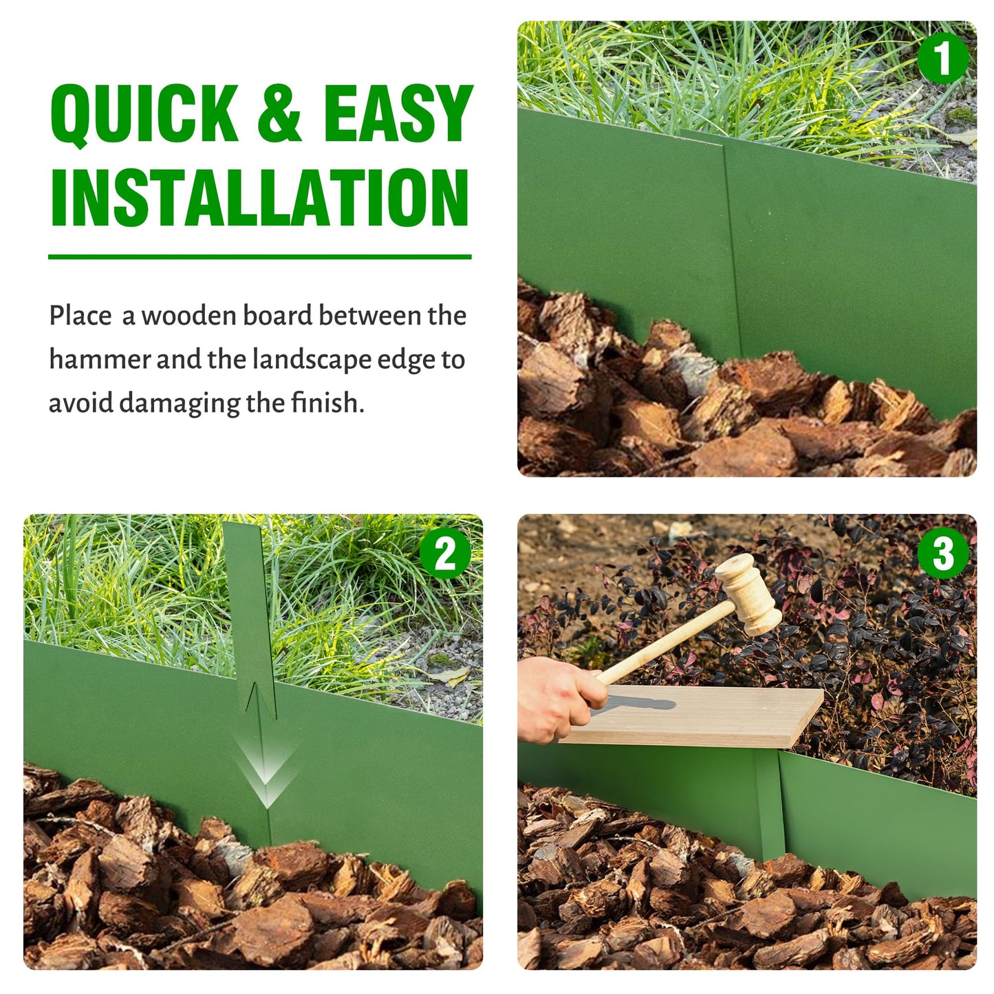 BLENNACY Metal Landscape Edging 6 Pack 40" L x 6" H,Galvanized Bendable Metal Garden Edging,Hammer- in Steel Landscape Edging with a Pair of Gloves and 7 Clips,Green (20 FT Total)