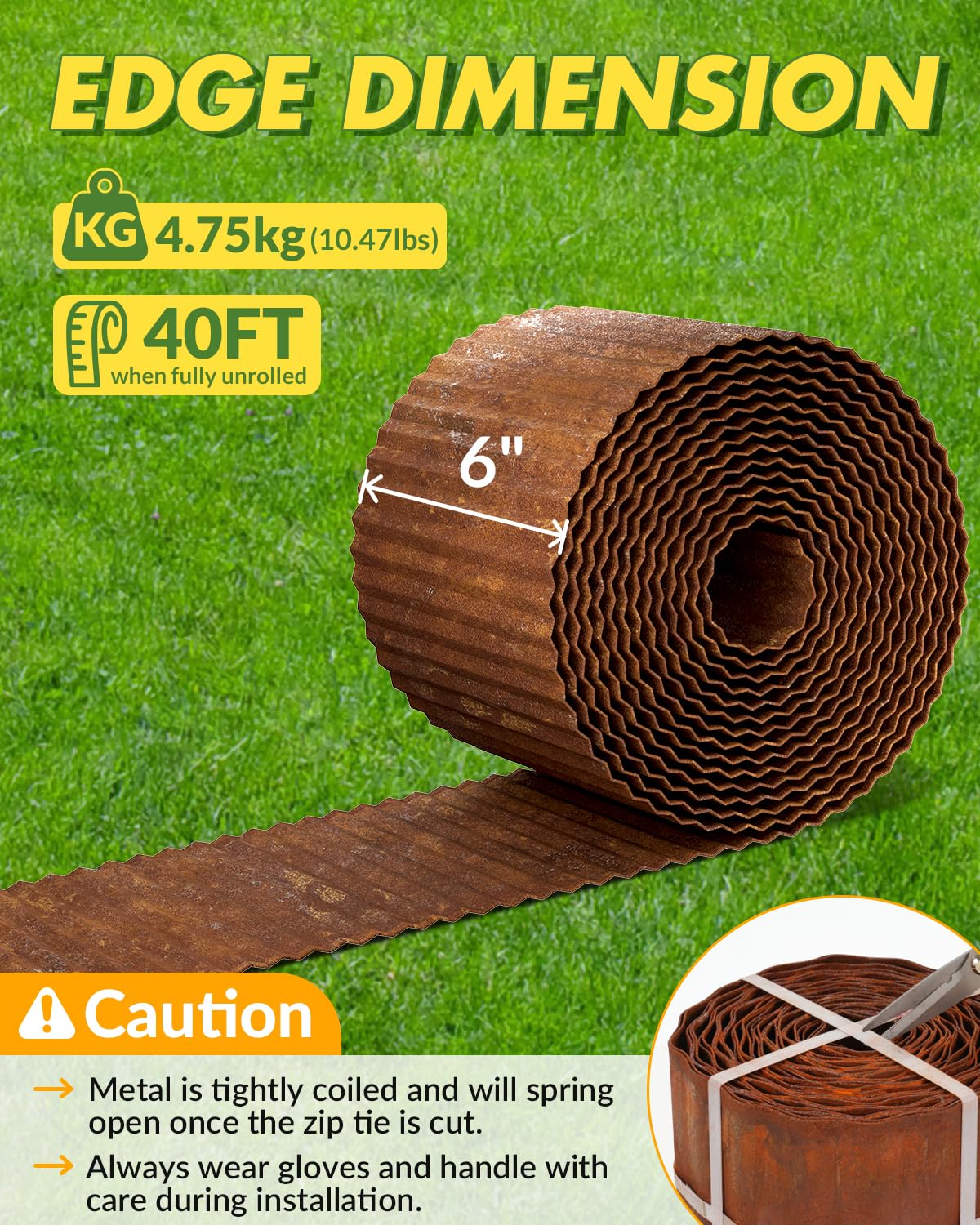 Velway Corrugated Metal Garden Edging - 6" H x 40Ft Sturdy Landscape Edging Border for Lawn, Flower Bed, Paver Edging and Garden Fence - Rusty