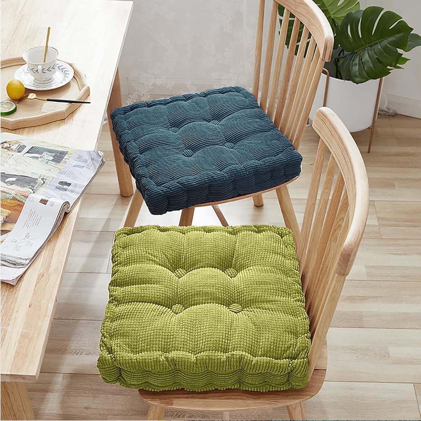 Gfobip 2 Pack Large Square and Round Floor Cushions for Adults Meditation Floor Pillow Green Corduroy Floor Seat Pillows Cushion for Living Room Balcony Tatami Yoga,18x18 Inch